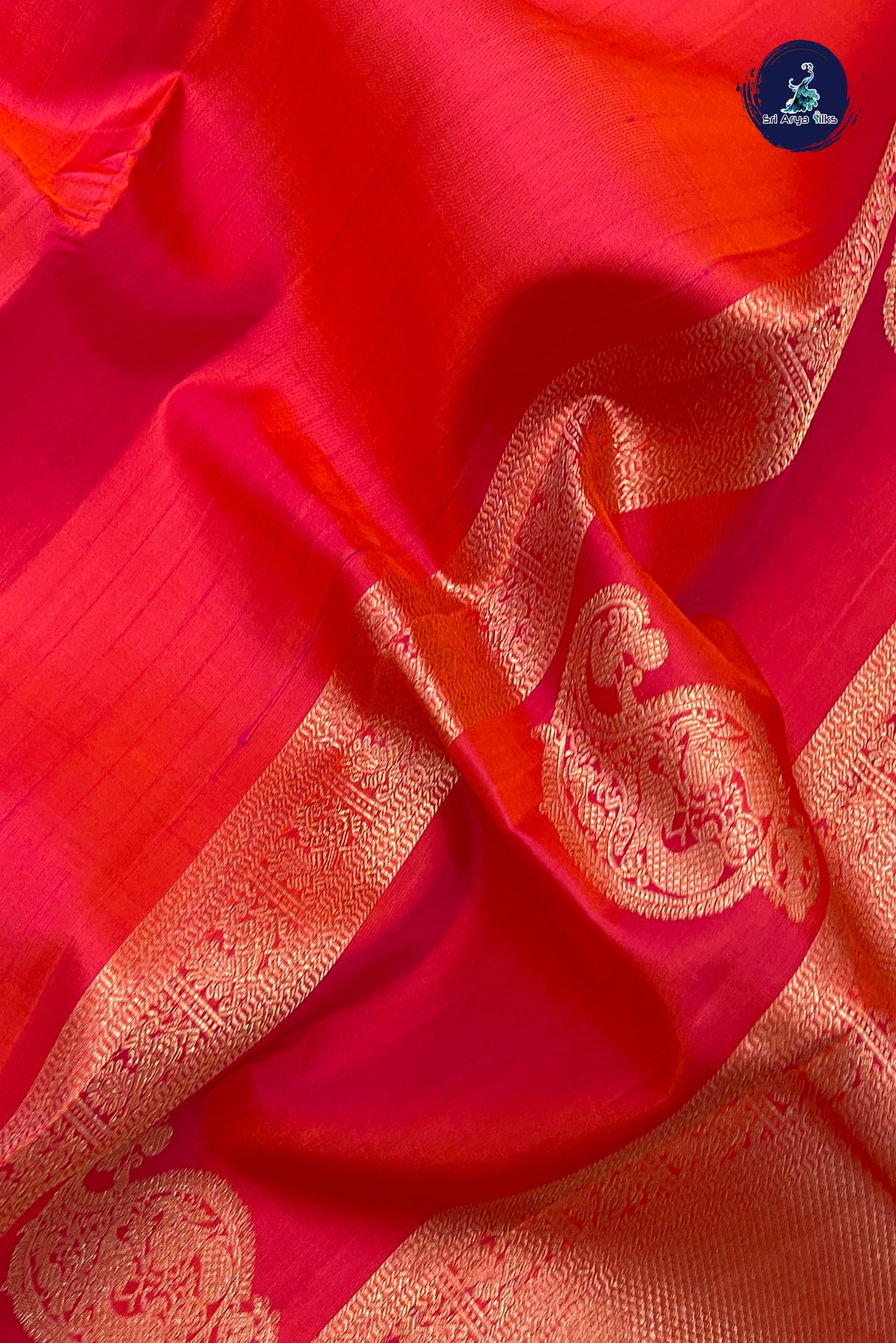 Orangish Pink Bridal Silk Saree With Stripes Pattern