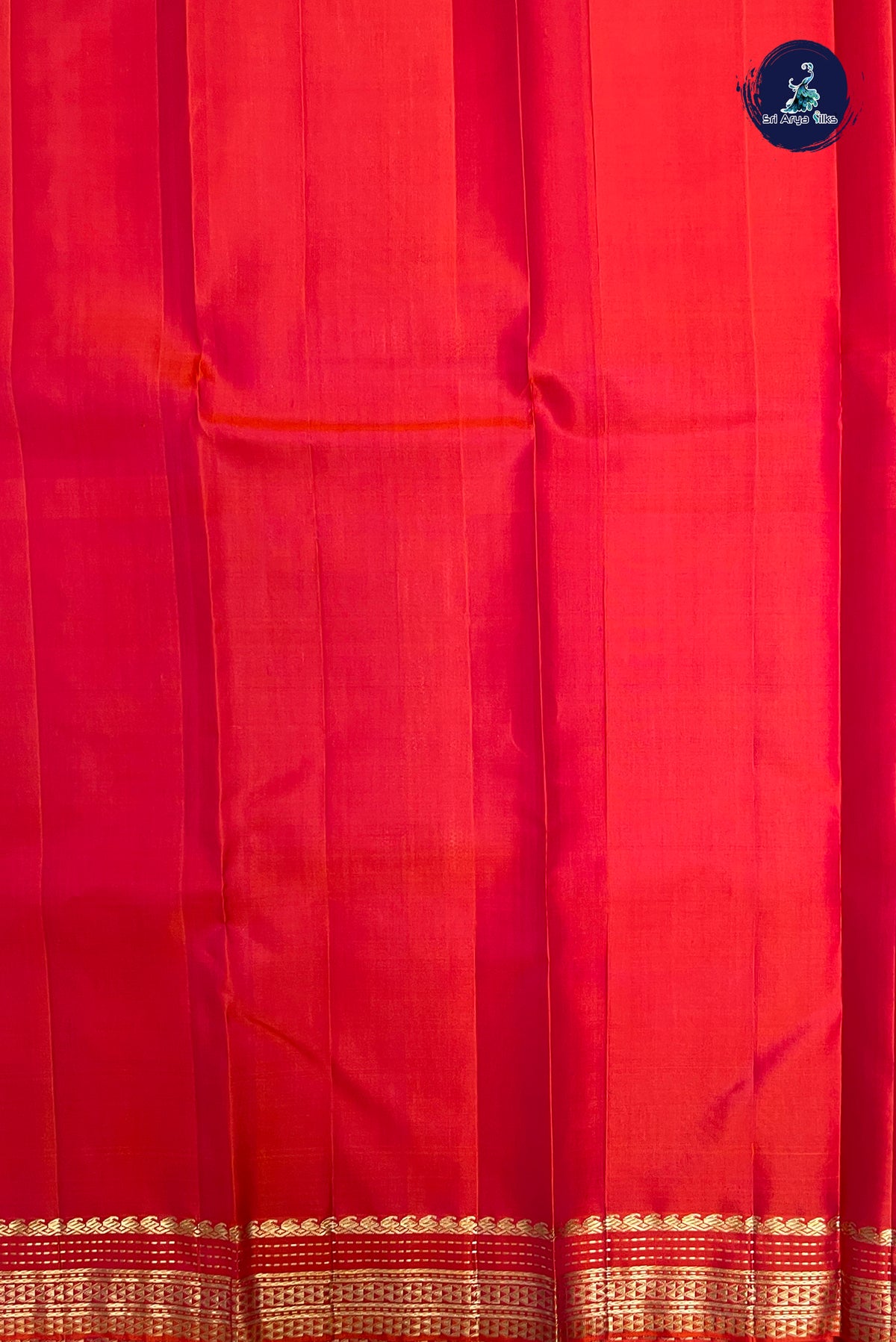 Orangish Pink Bridal Silk Saree With Stripes Pattern