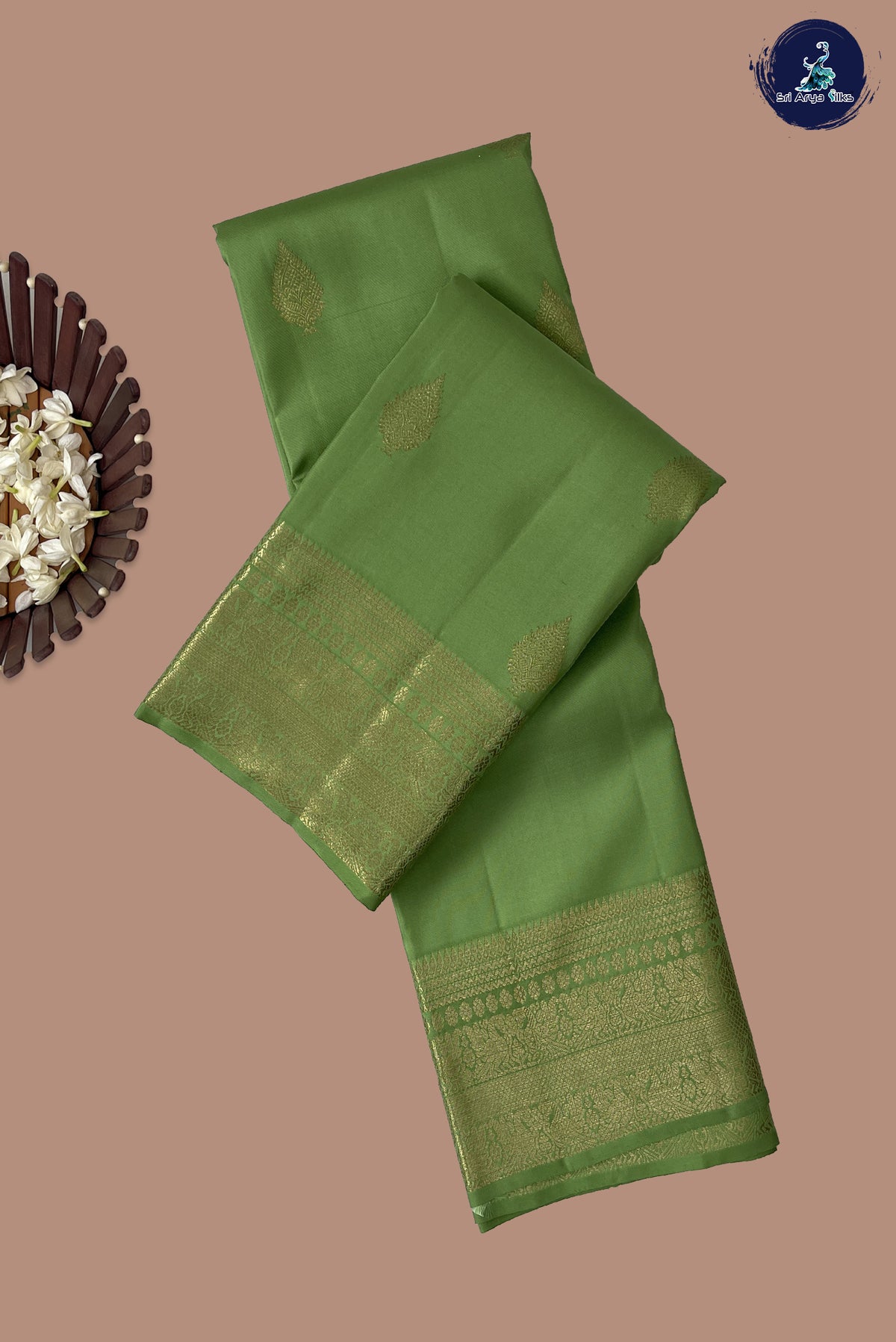 Pista Green Bridal Silk Saree With Zari Buttas Pattern