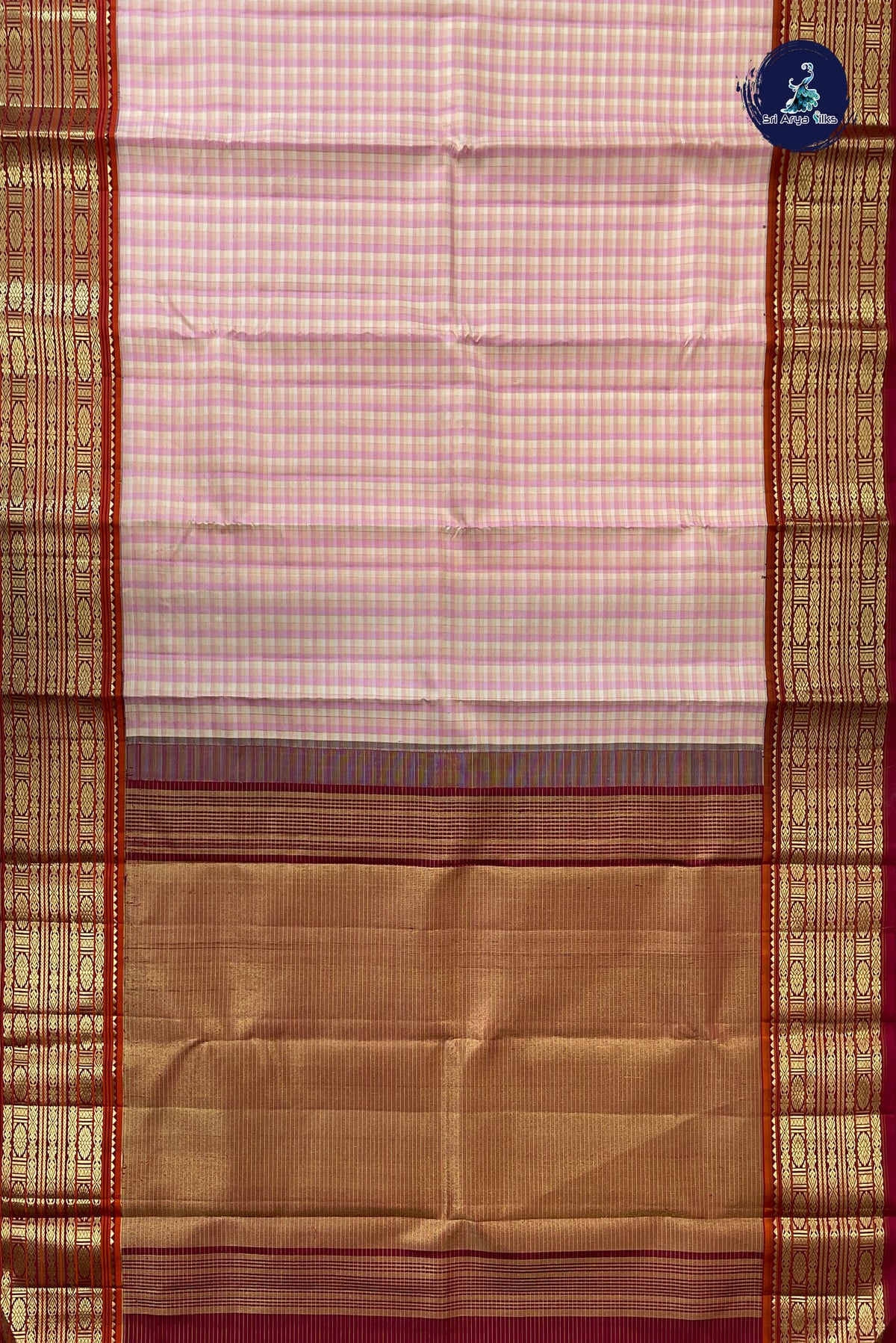 Multi Colour Korvai Contrast Silk Saree With Checked Pattern