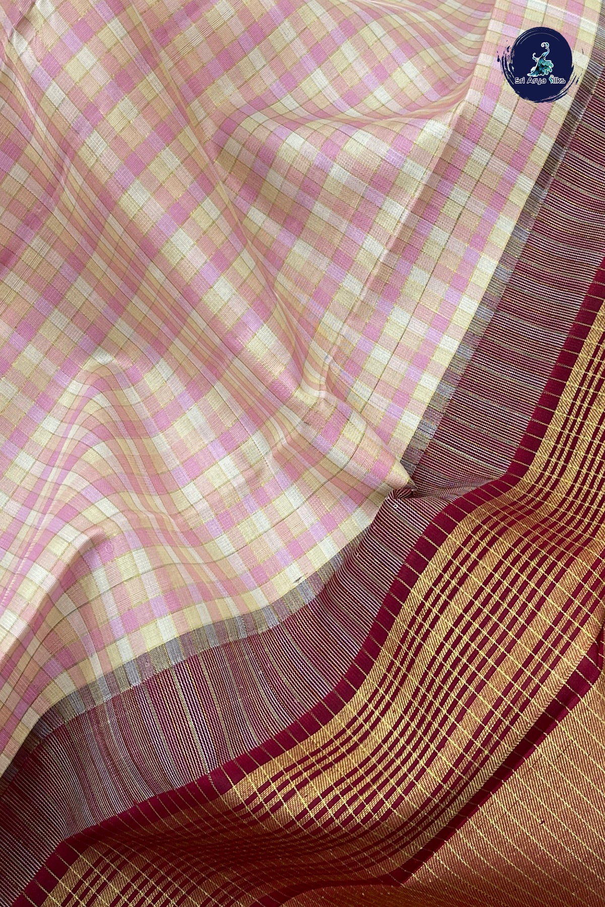 Multi Colour Korvai Contrast Silk Saree With Checked Pattern