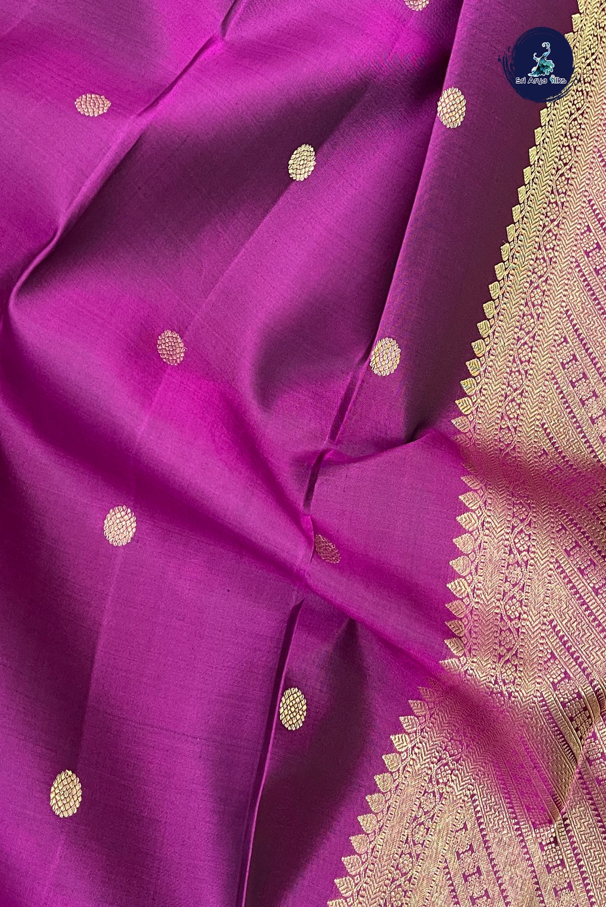 Dark Plum Bridal Silk Saree With Zari Buttas Pattern