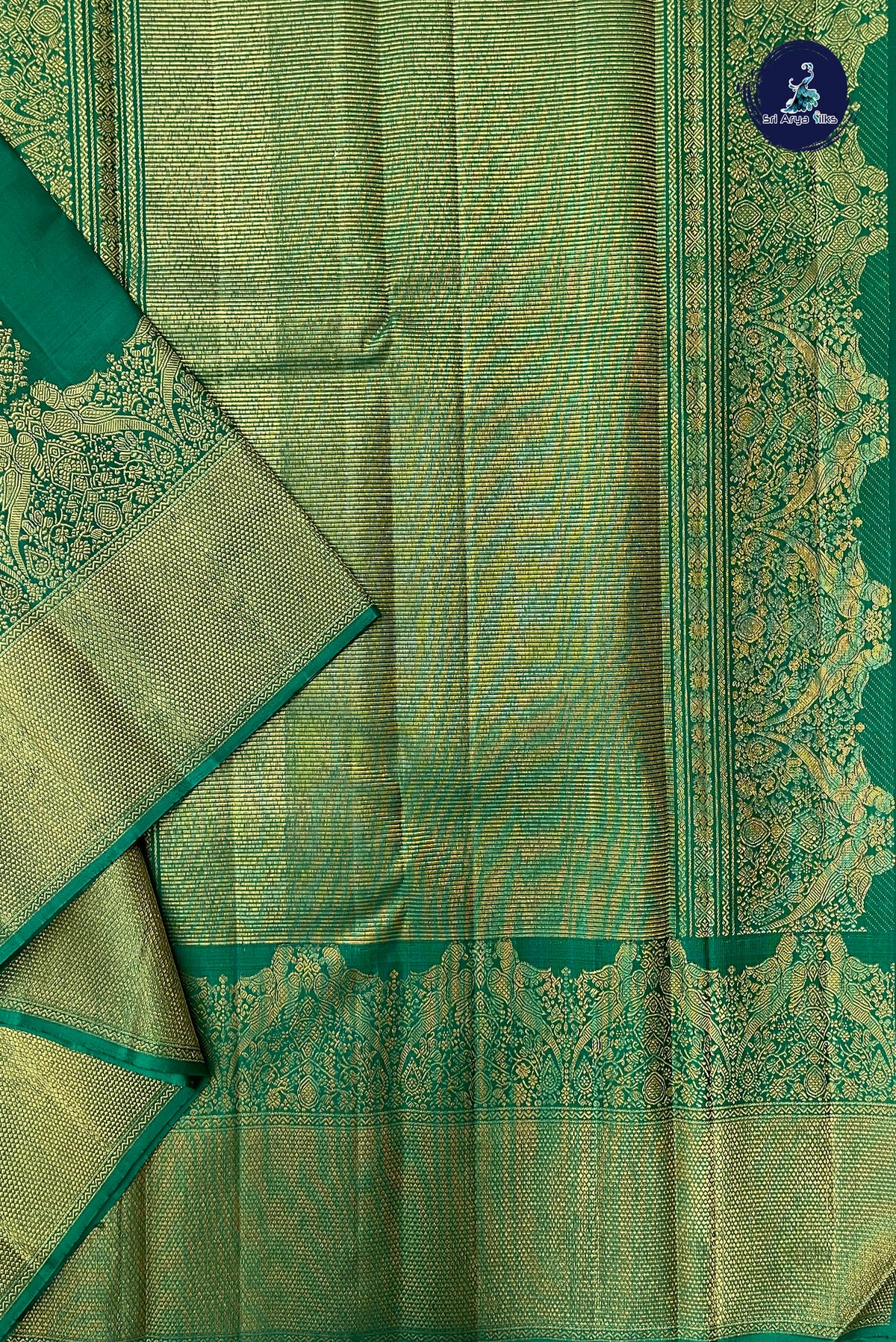 Green Bridal Silk Saree With Zari Buttas Pattern