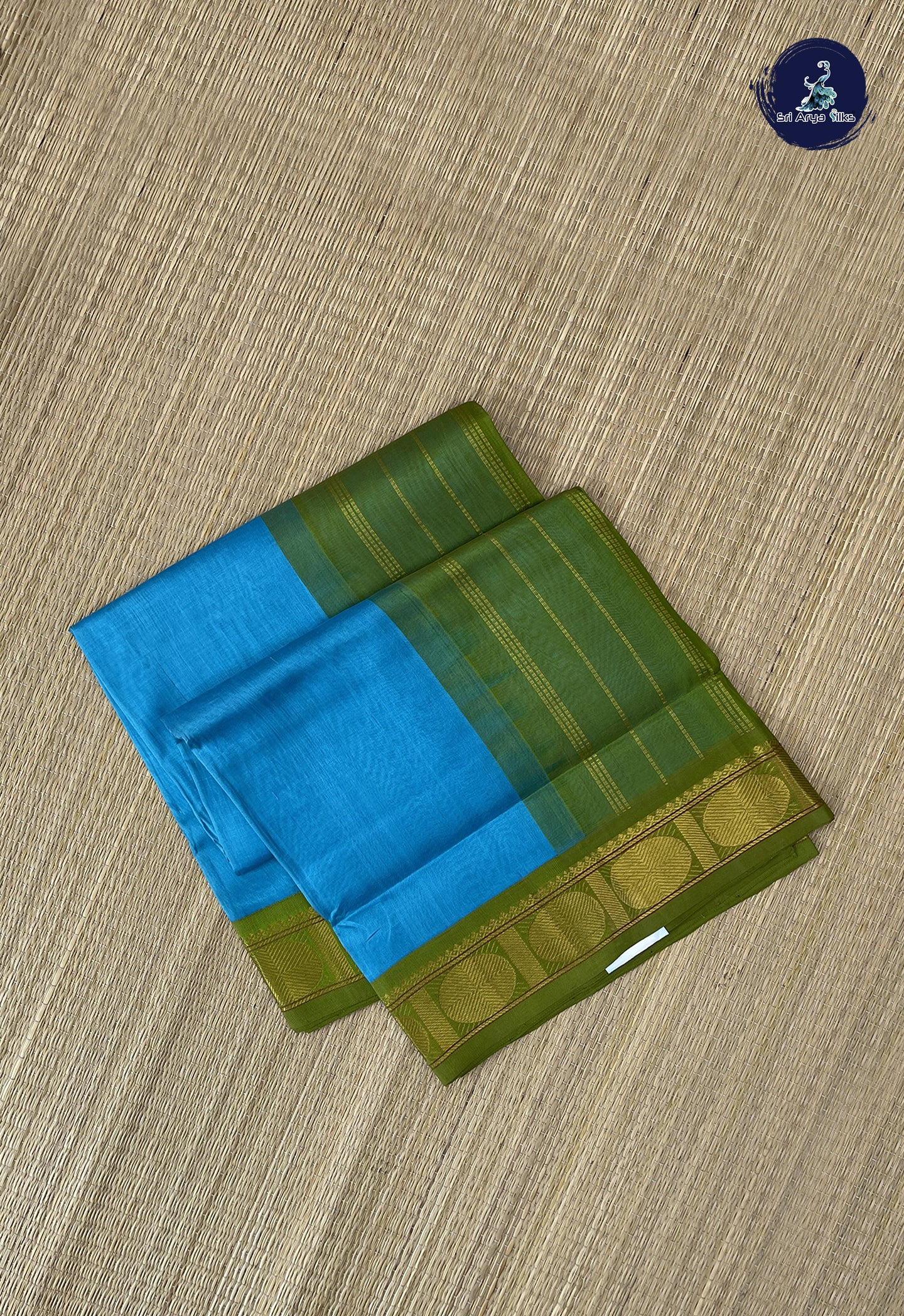 Sky Blue Korvai Silk Cotton Saree With Plain Pattern