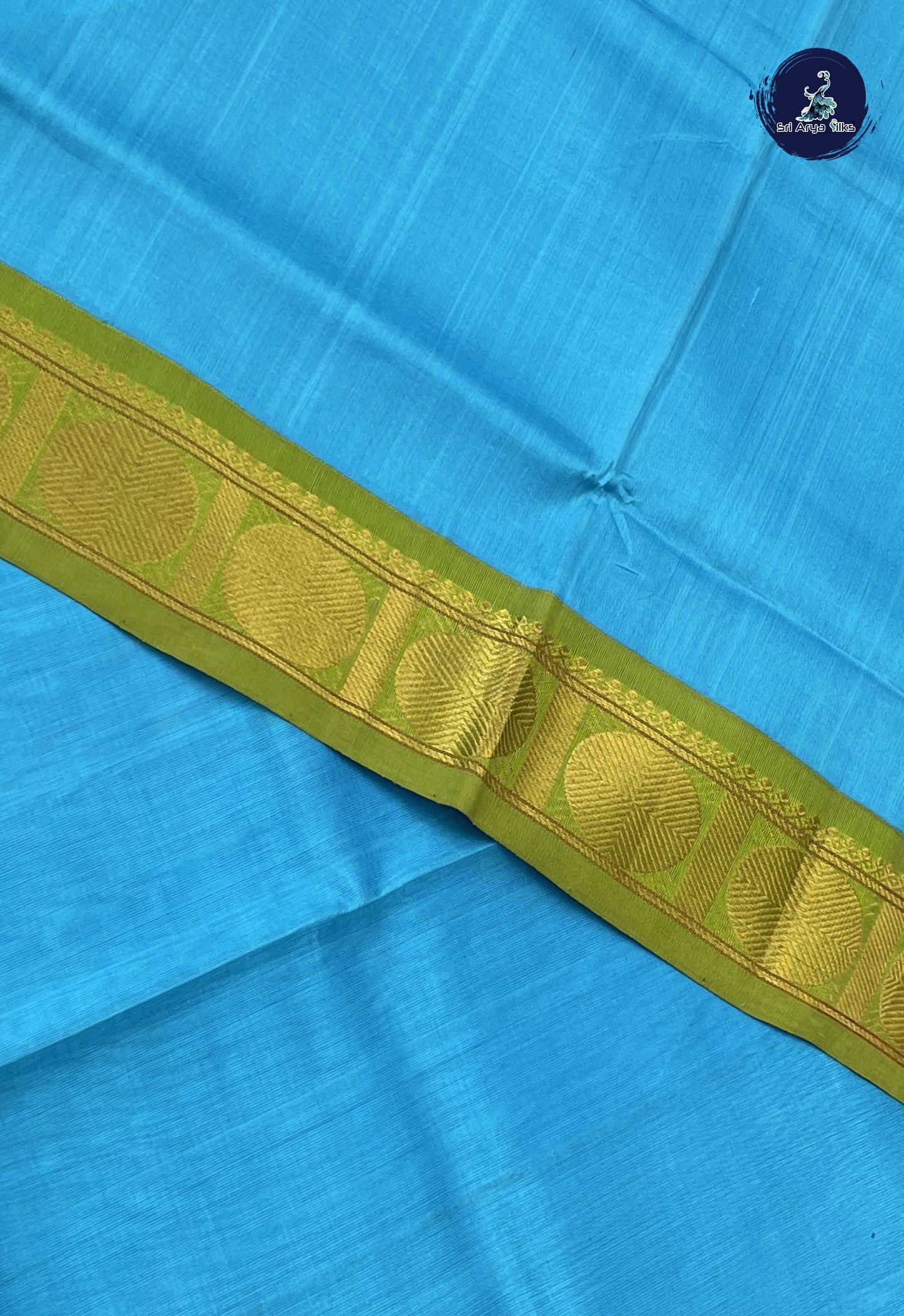 Sky Blue Korvai Silk Cotton Saree With Plain Pattern