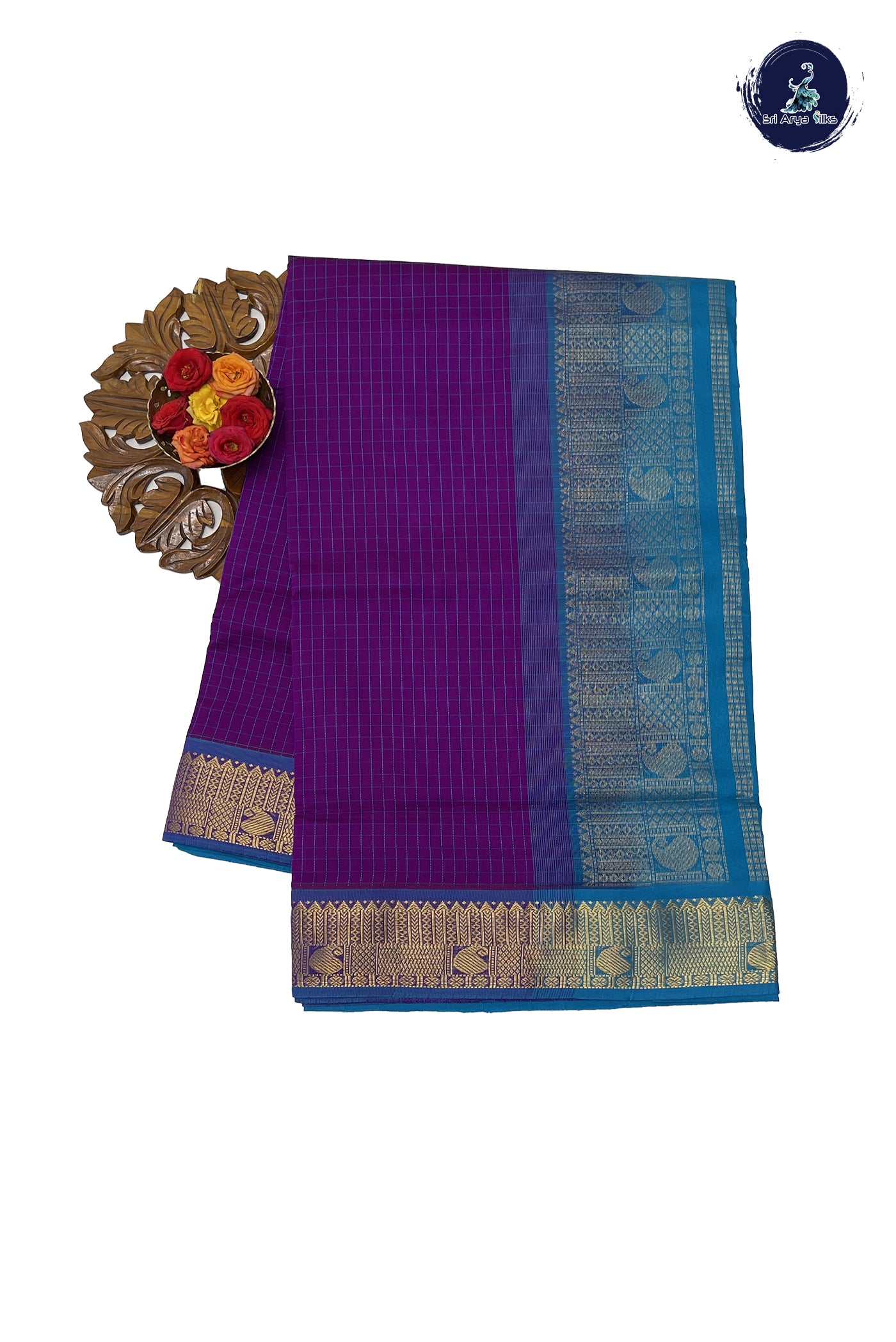 Purple Semi Silk Cotton Saree With Thread Work Pattern