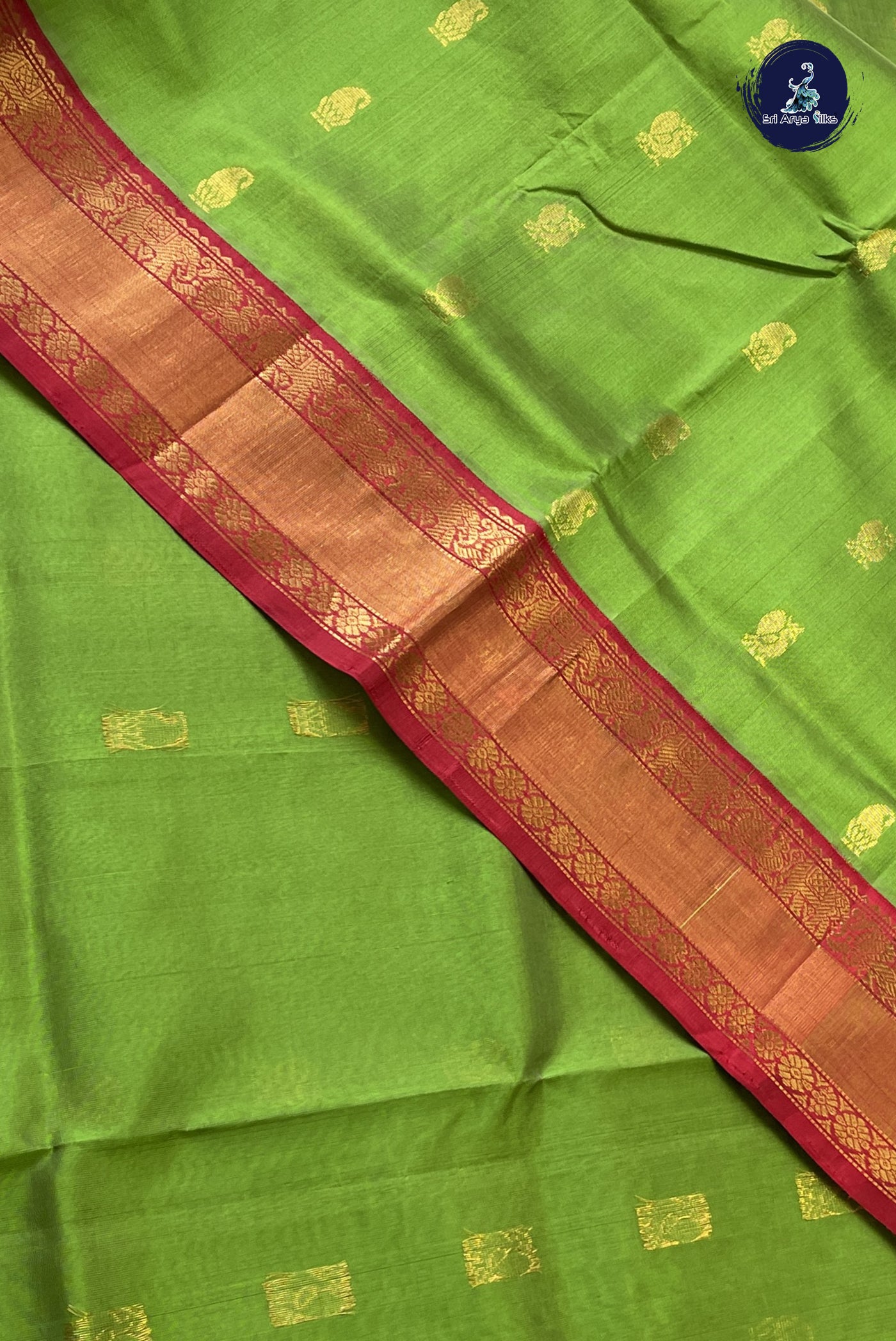 Light Green Korvai Silk Cotton Saree With Zari Buttas Pattern