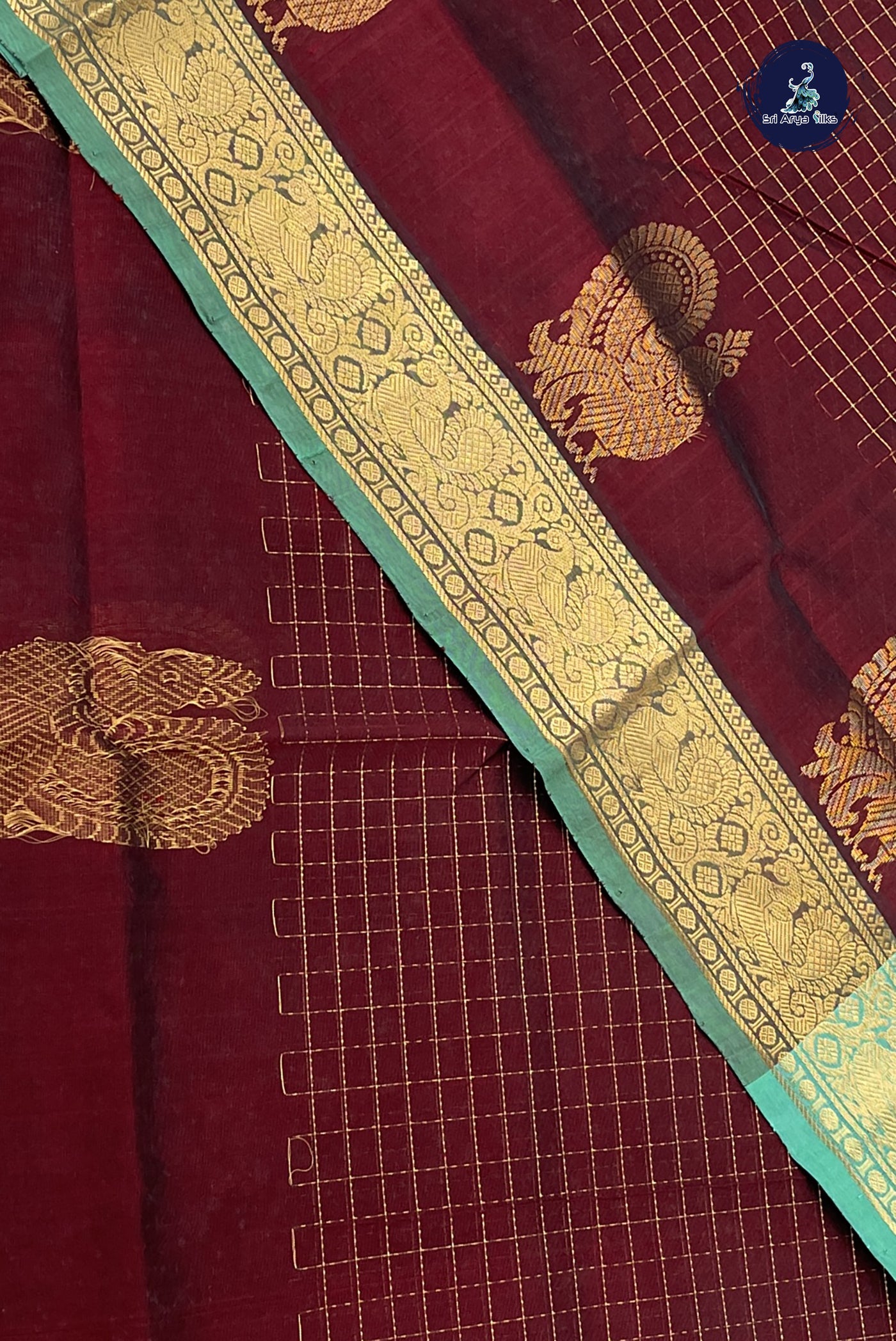 Brown Bridal Silk Cotton Saree With Zari Checked Pattern