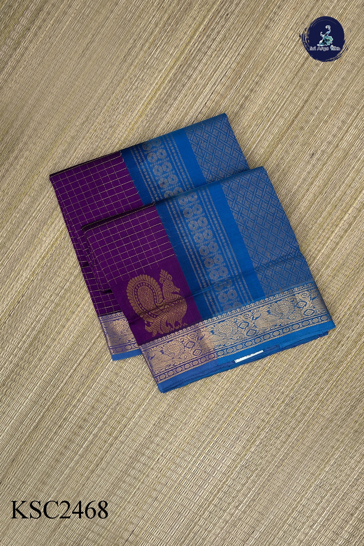 Purple Bridal Silk Cotton Saree With Zari Checked Pattern
