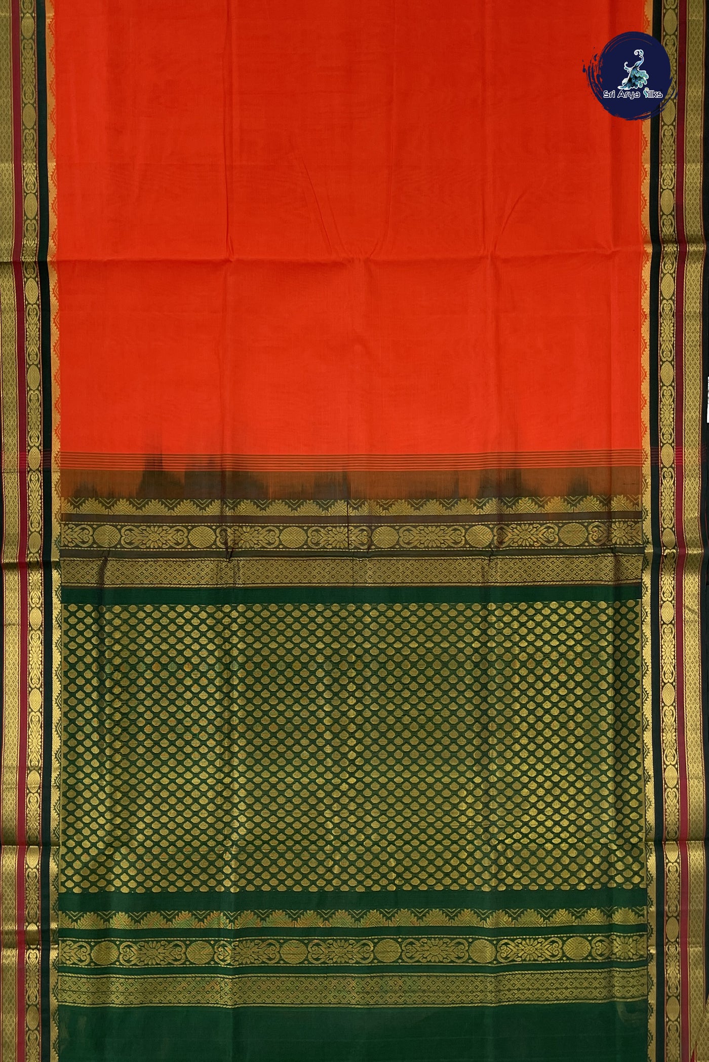 Orange Korvai Contrast Silk Saree With Plain Pattern