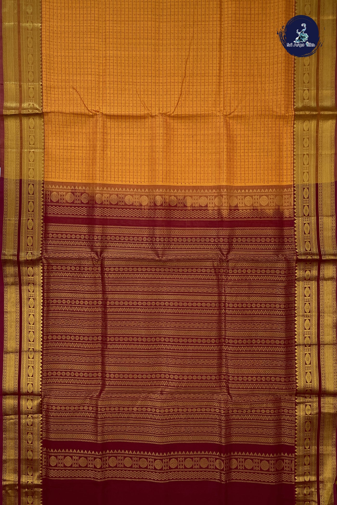 Lite Mustard Orange Bridal Silk Cotton Saree With Laksha Deepam Design Pattern