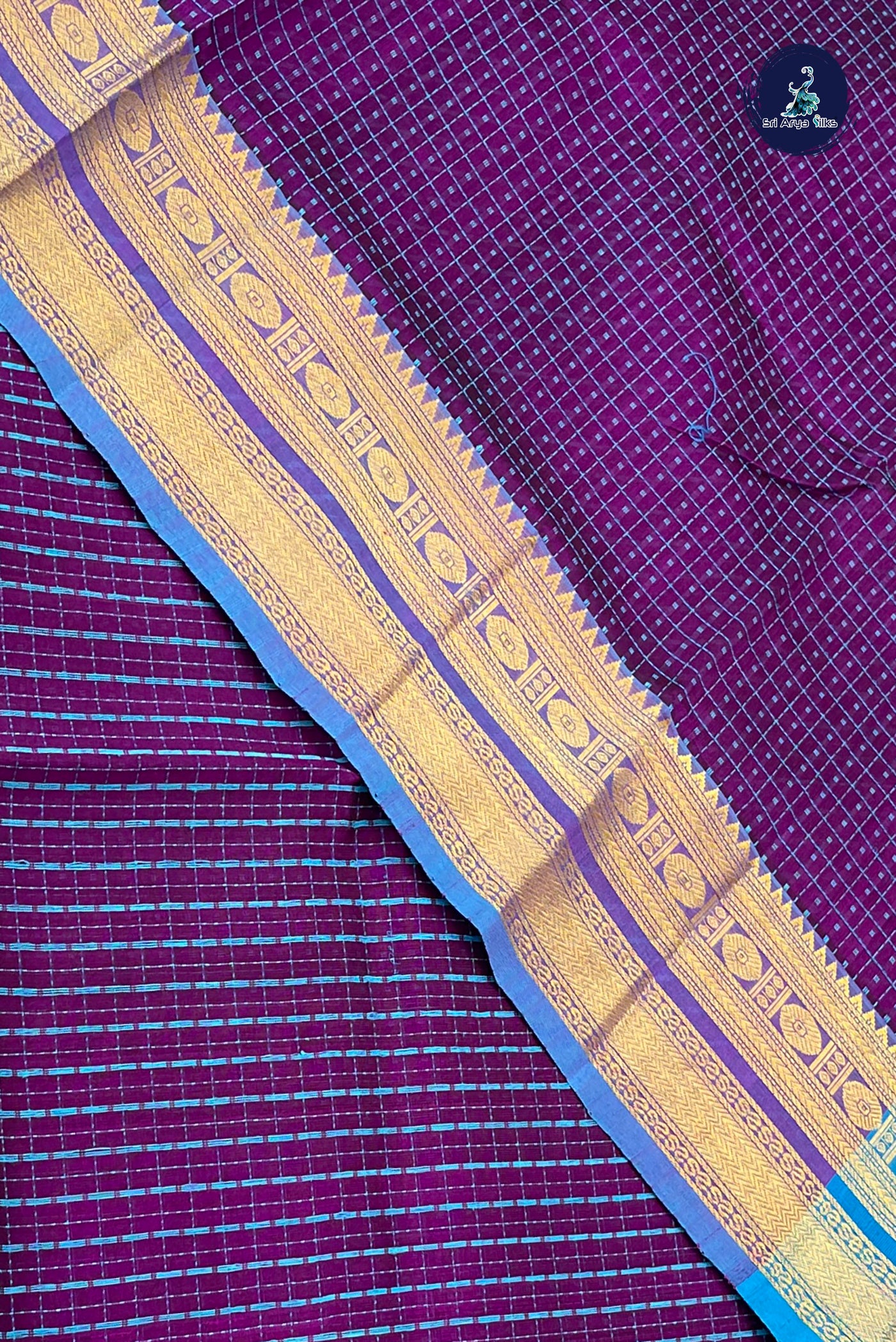 Dual Tone Purple Bridal Silk Cotton Saree With Laksha Deepam Design Pattern
