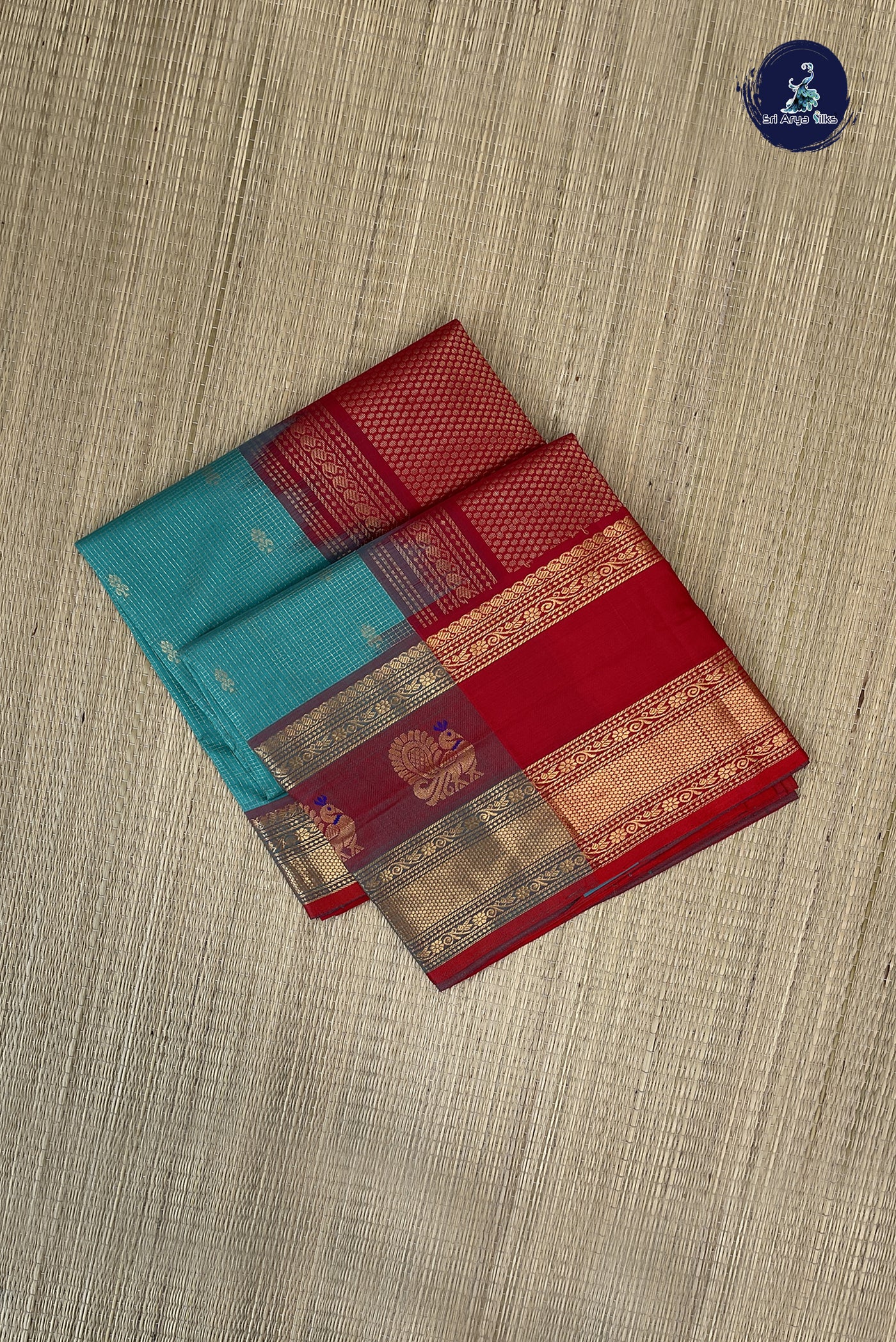 Turquoise Bridal Silk Cotton Saree With Zari Checked Pattern