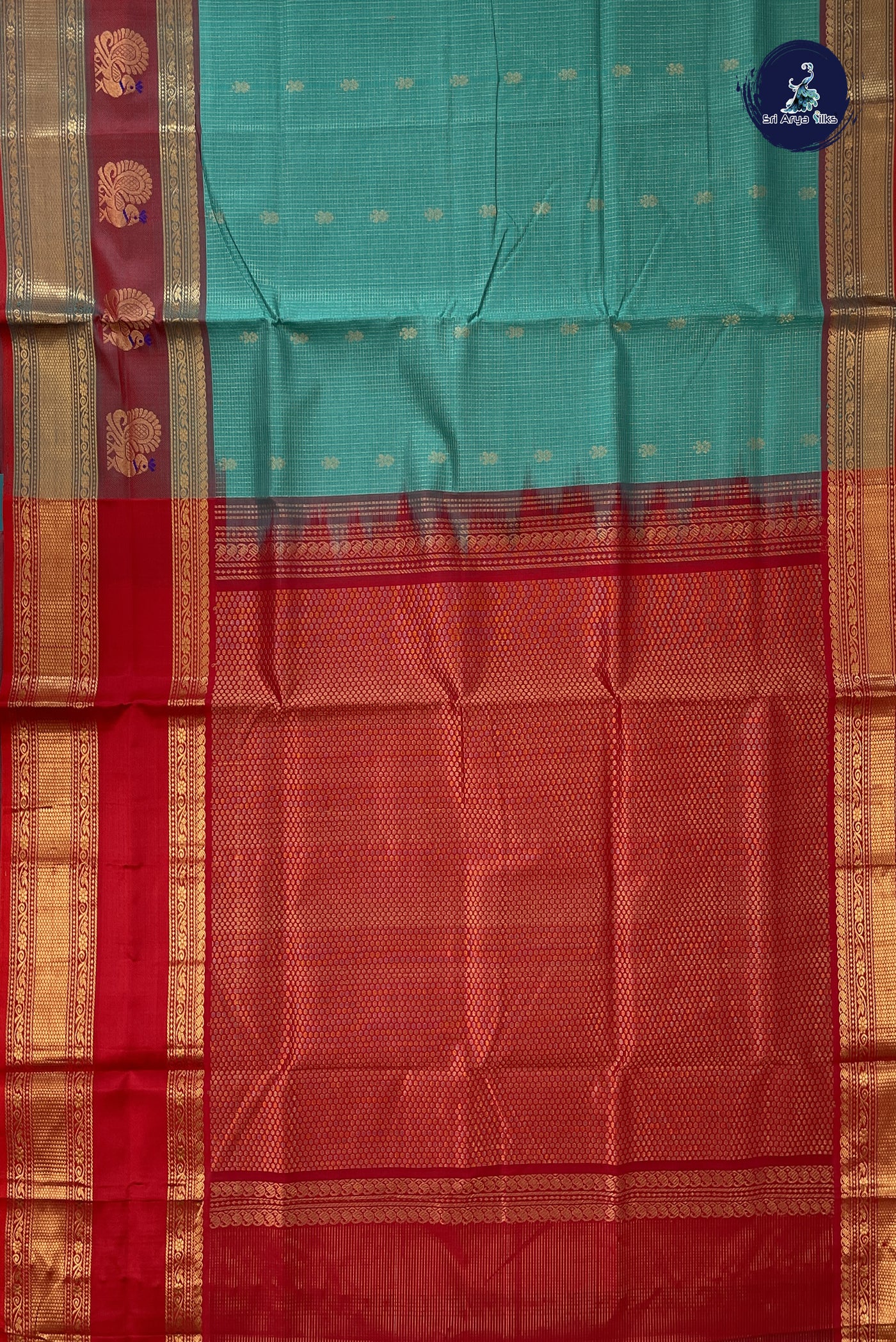 Turquoise Bridal Silk Cotton Saree With Zari Checked Pattern