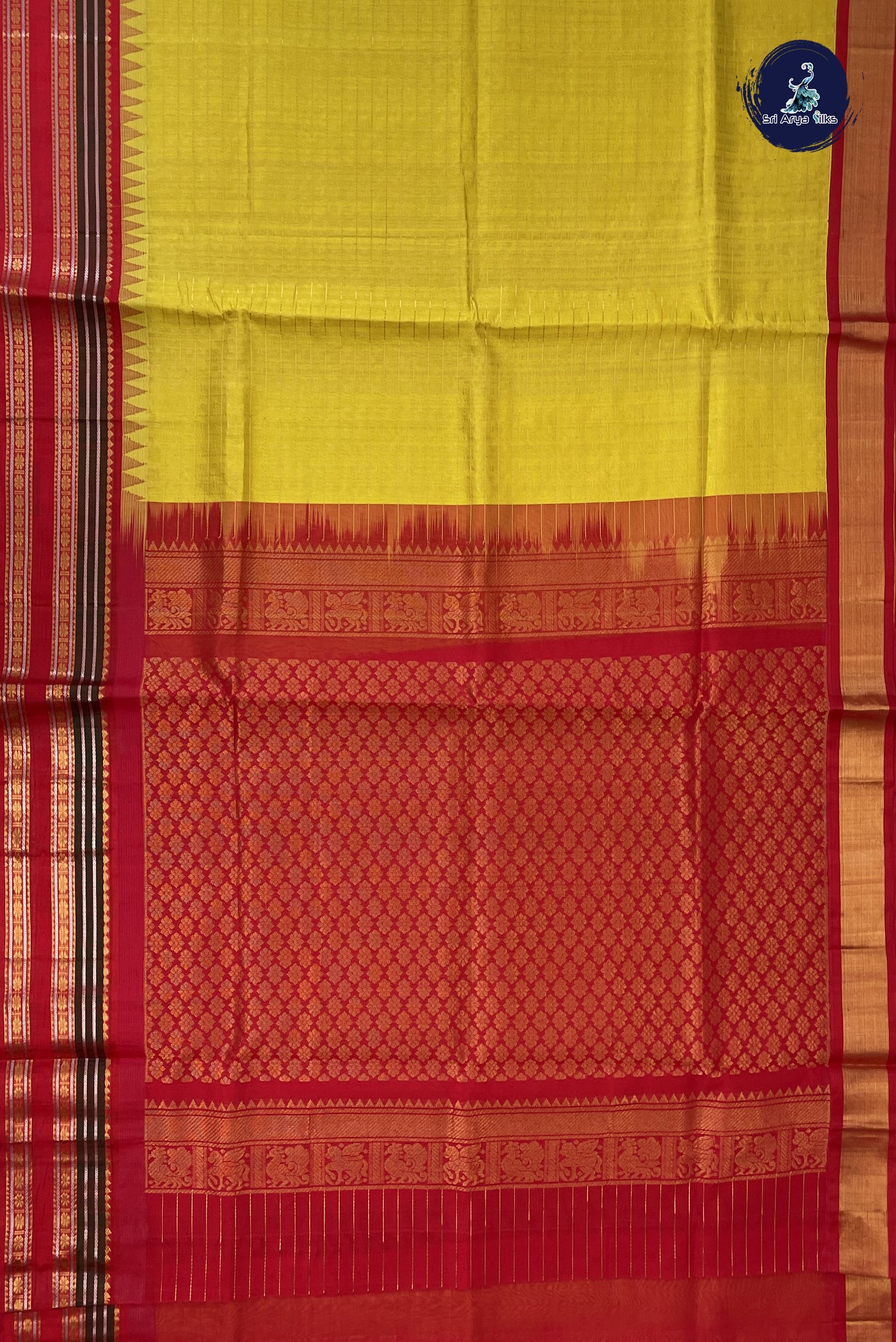 Lemon Yellow Korvai Silk Cotton Saree With 1000 Butta Pattern