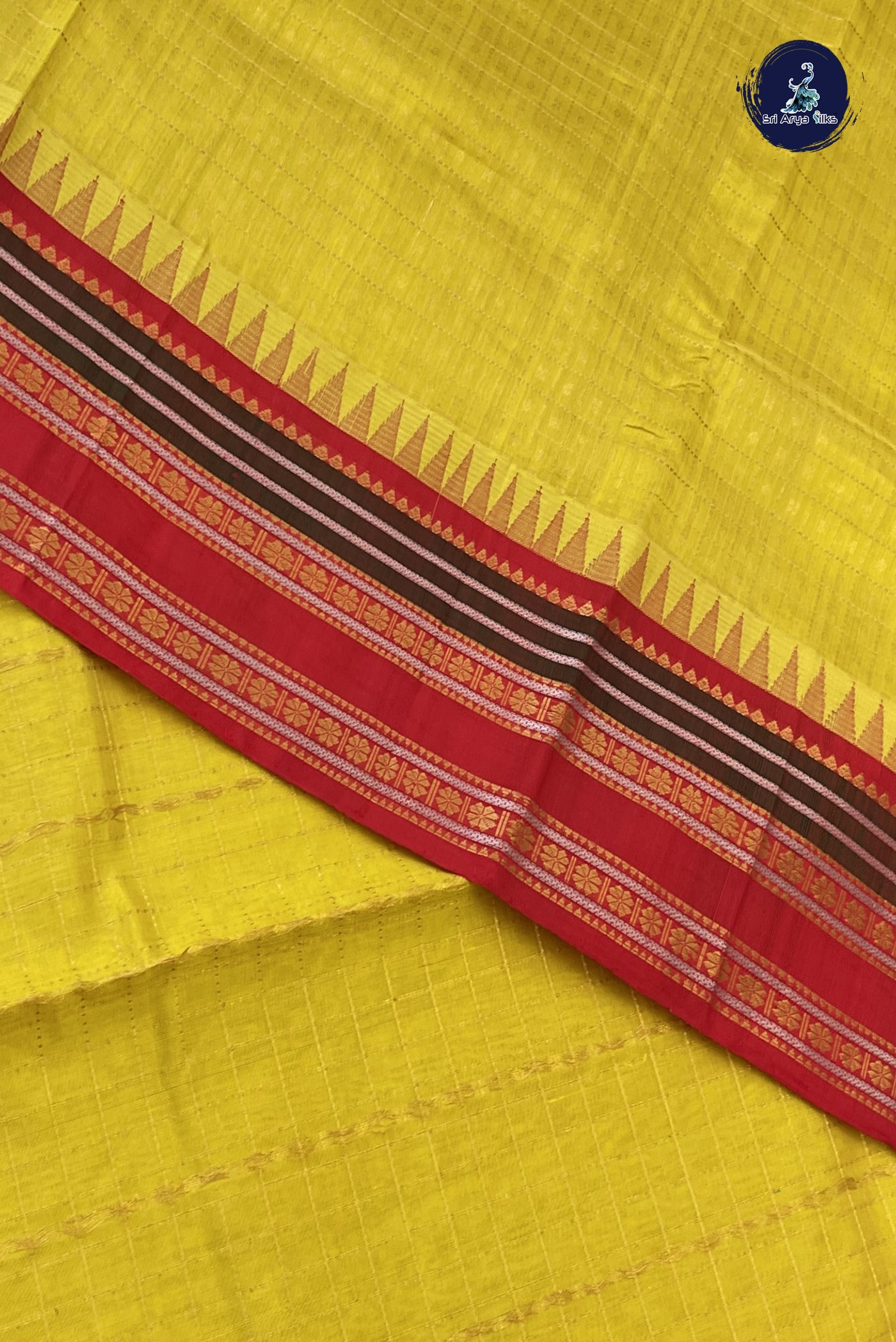 Lemon Yellow Korvai Silk Cotton Saree With 1000 Butta Pattern