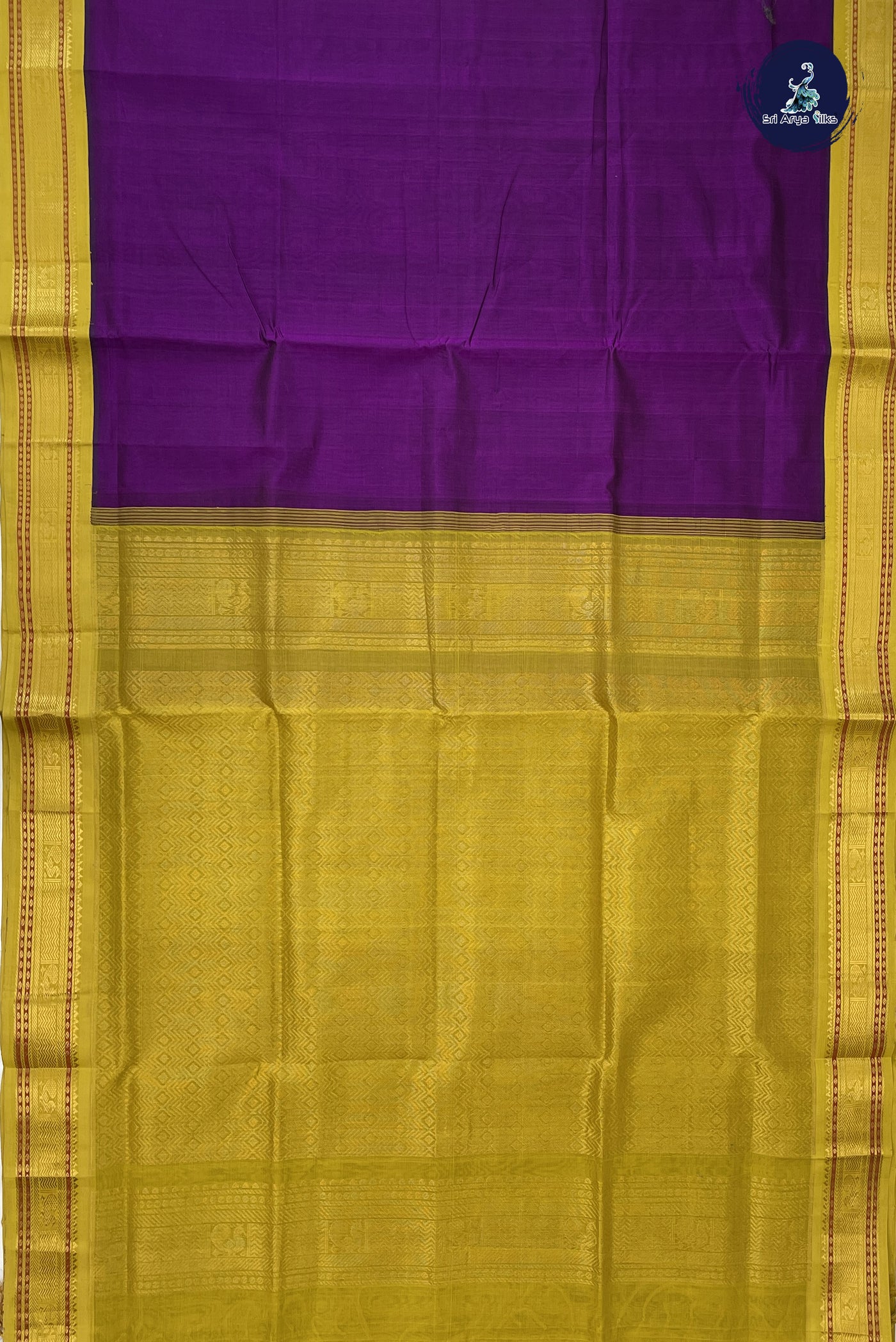 Dual Tone Purple Korvai Silk Cotton Saree With Plain Pattern