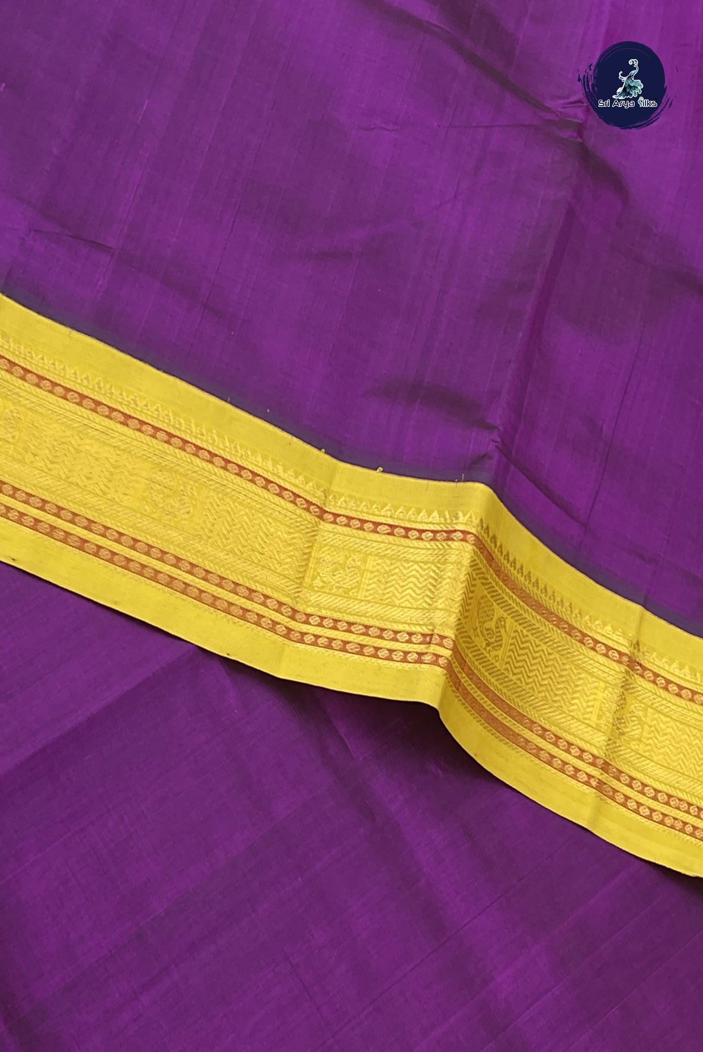 Dual Tone Purple Korvai Silk Cotton Saree With Plain Pattern