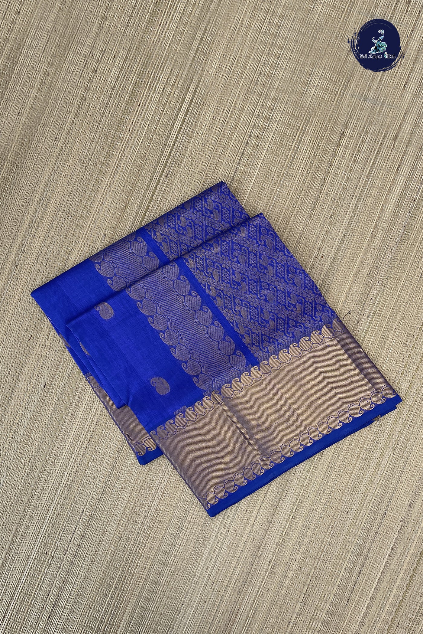 Dark Blue Bridal Silk Cotton Saree With Zari Buttas Pattern