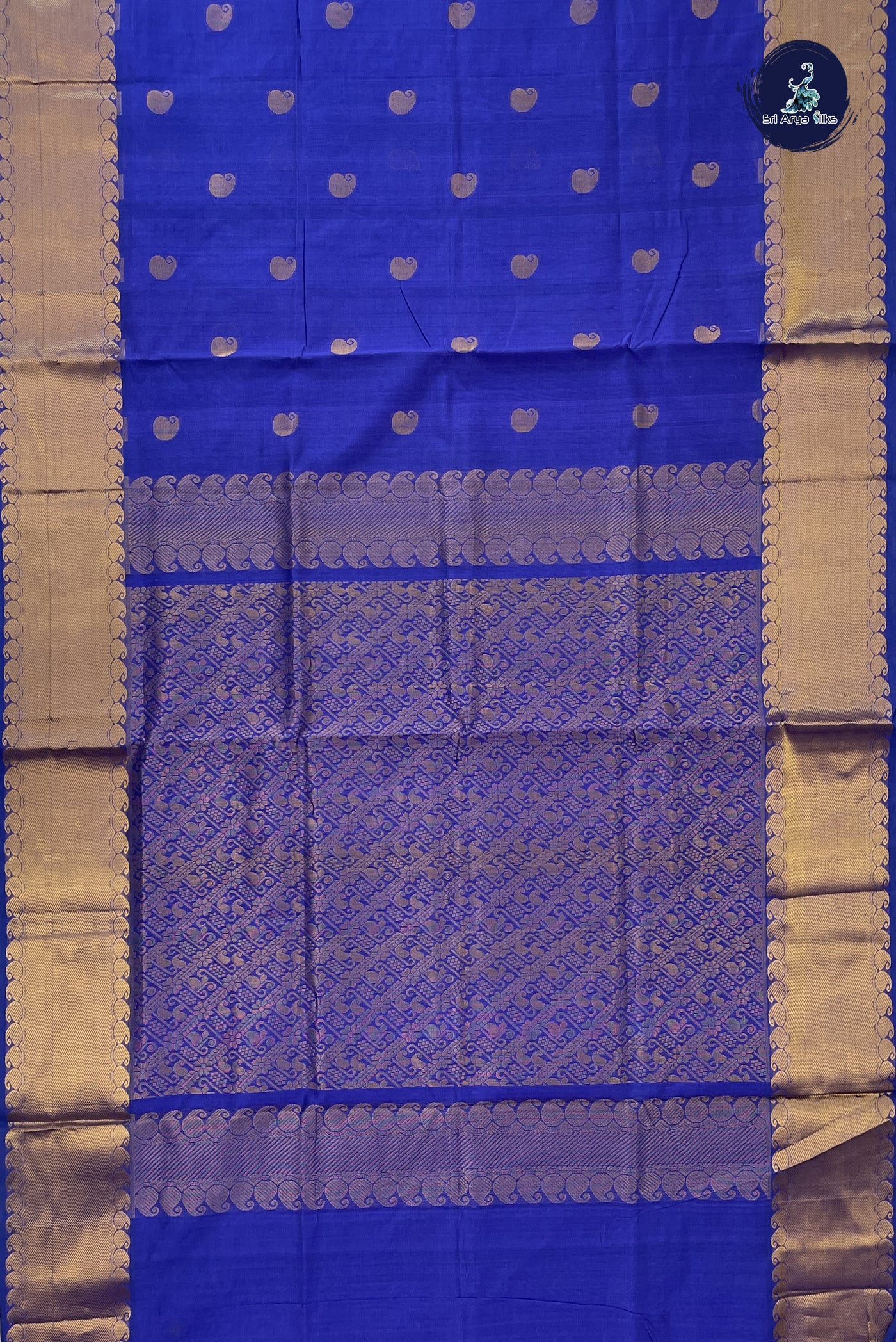 Dark Blue Bridal Silk Cotton Saree With Zari Buttas Pattern