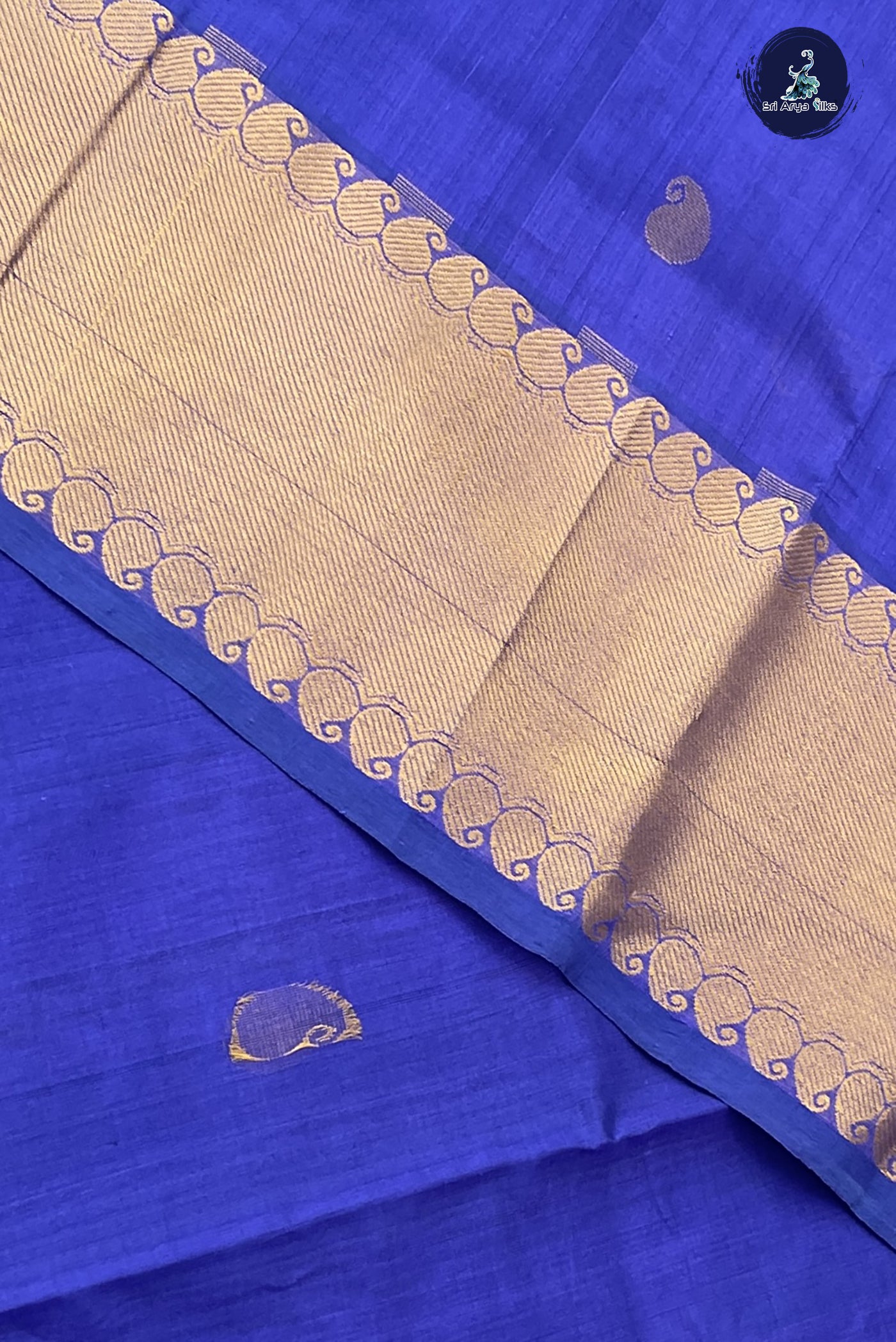 Dark Blue Bridal Silk Cotton Saree With Zari Buttas Pattern