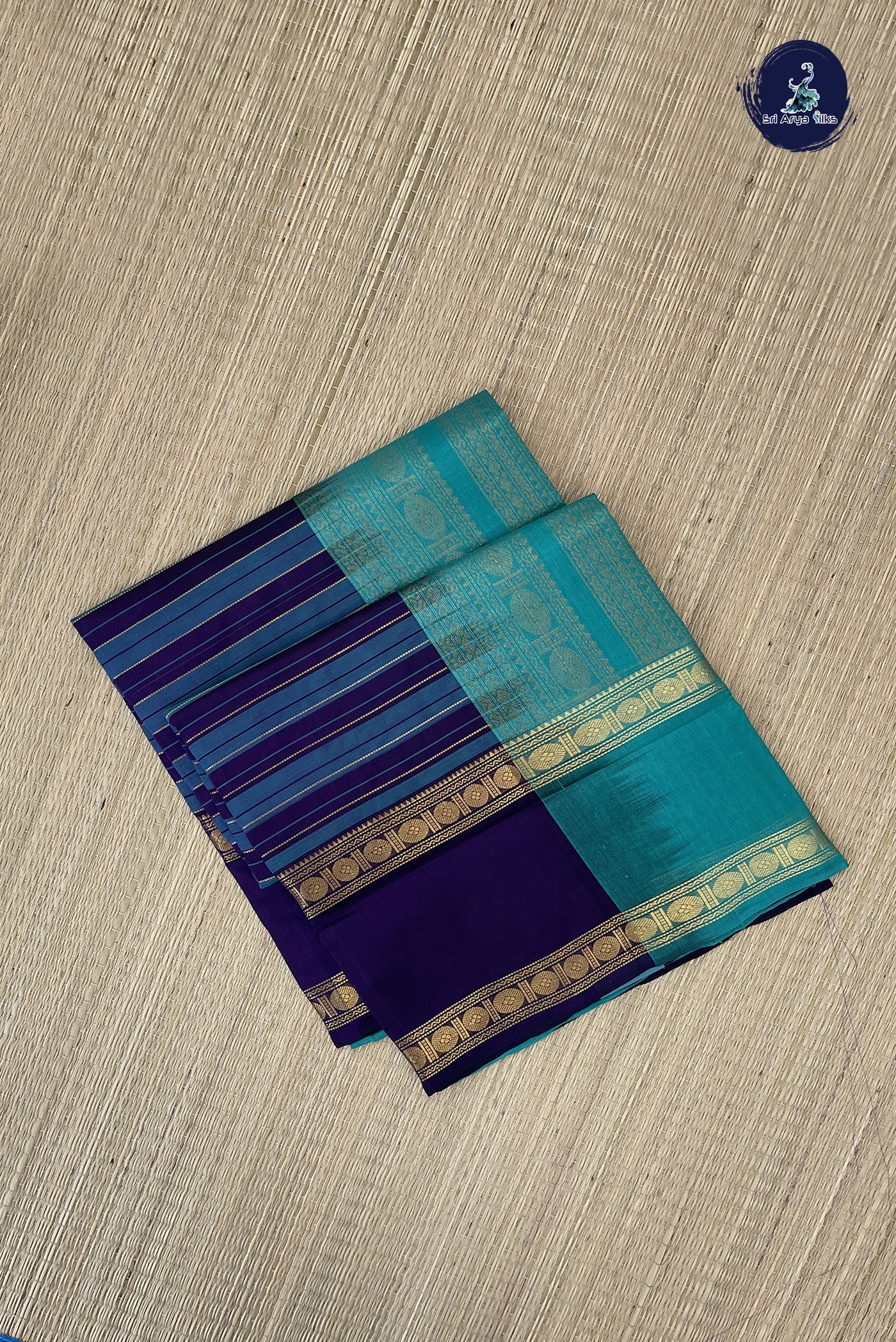 Dark Violet Simple Silk Cotton Saree With Vaazhapoo Design Pattern