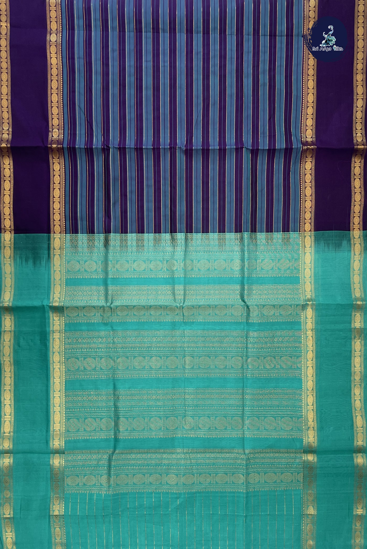 Dark Violet Simple Silk Cotton Saree With Vaazhapoo Design Pattern