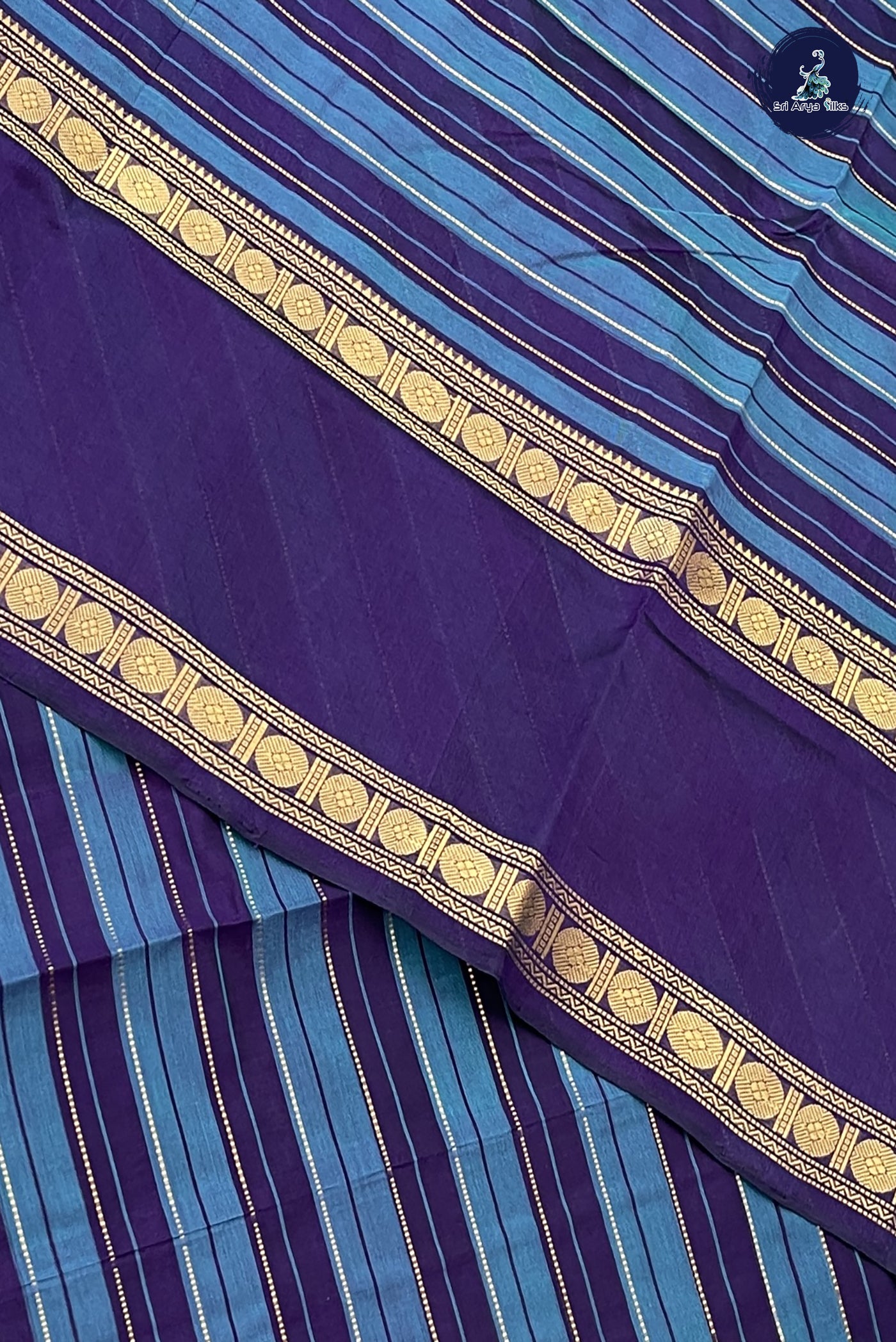 Dark Violet Simple Silk Cotton Saree With Vaazhapoo Design Pattern
