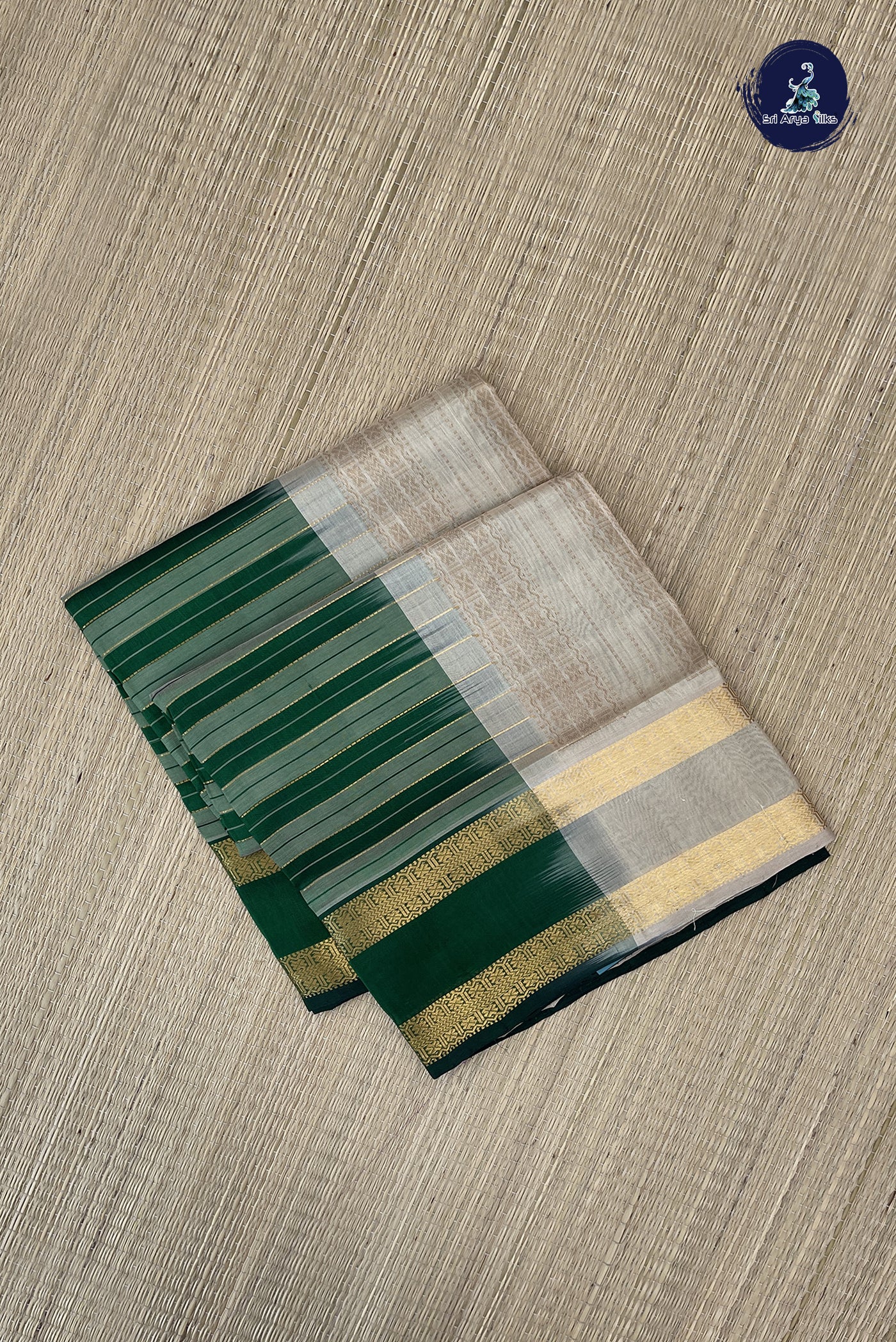 Dark Green Simple Silk Cotton Saree With Vaazhapoo Design Pattern