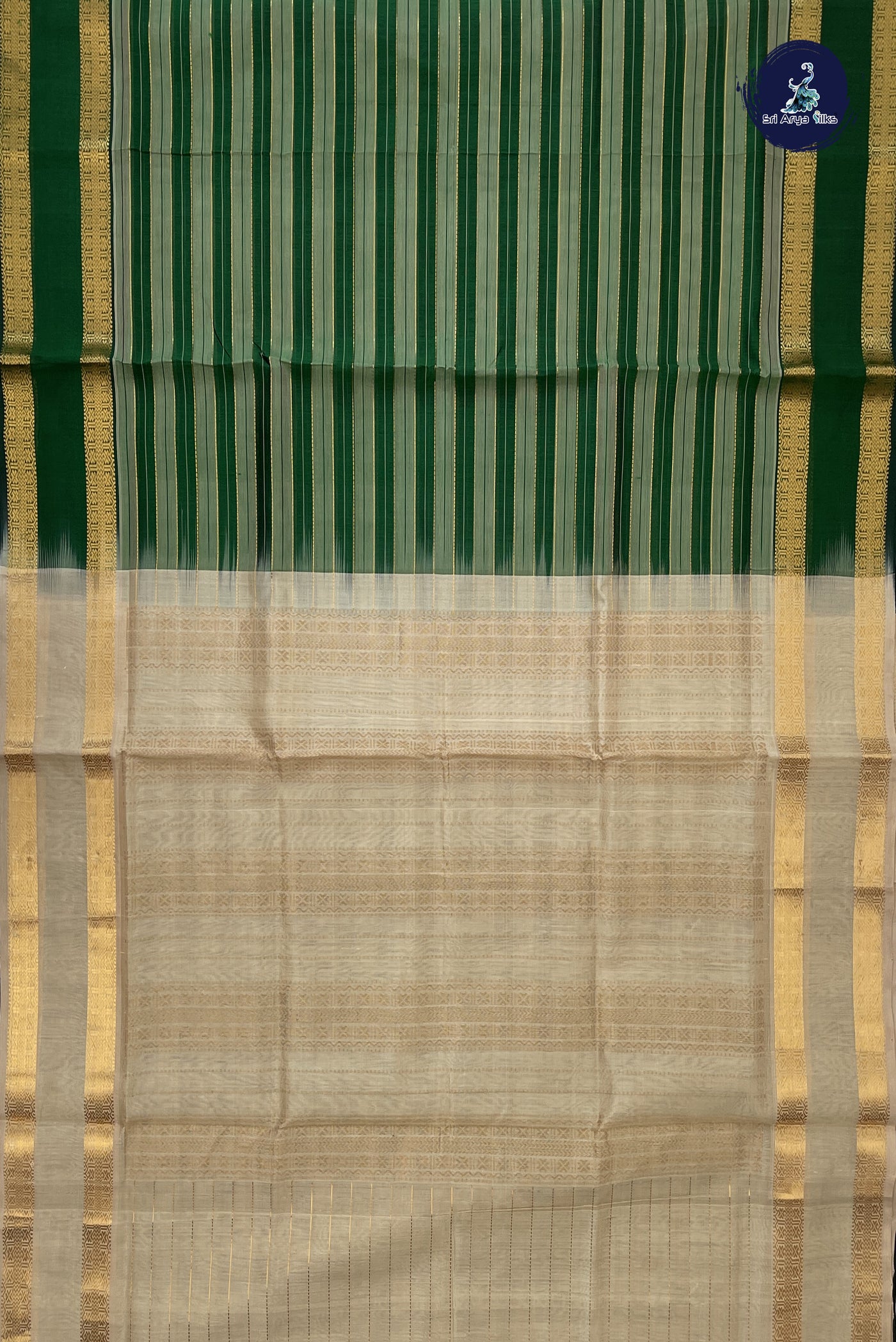 Dark Green Simple Silk Cotton Saree With Vaazhapoo Design Pattern