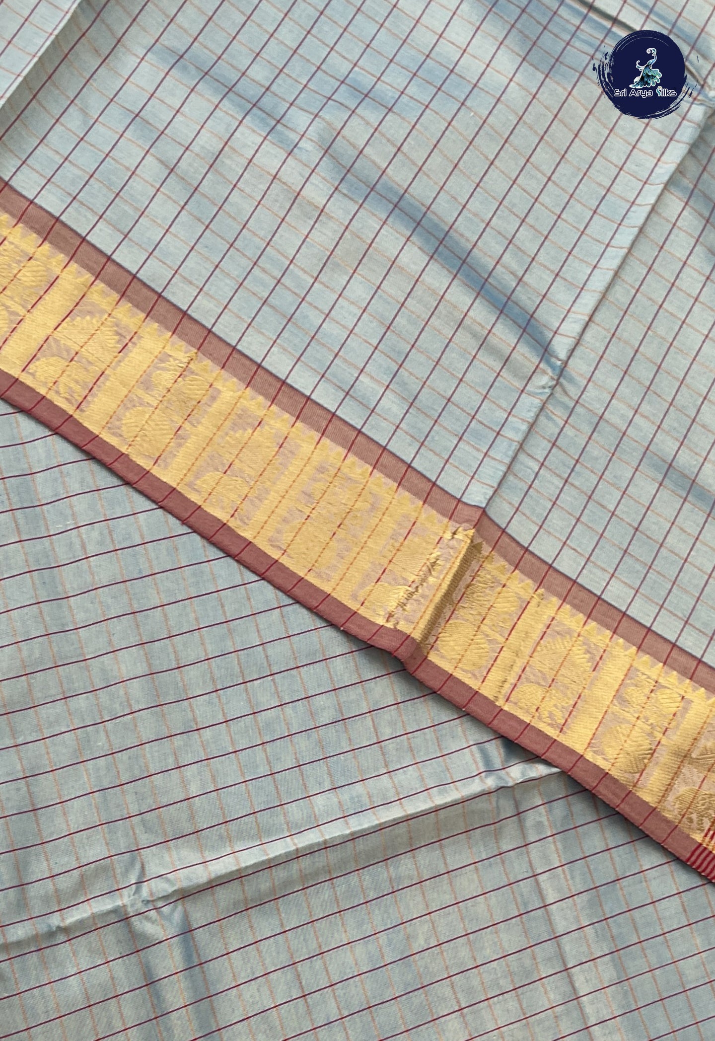 Dual Tone Grey Semi Silk Cotton Saree With Checked Pattern