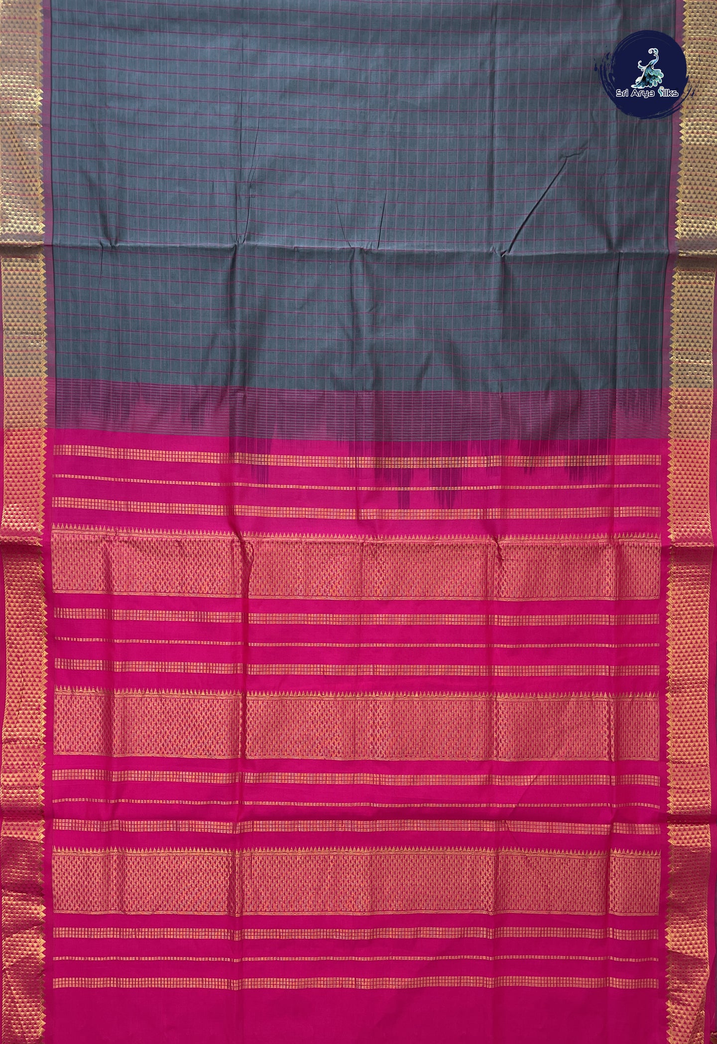 Grey Semi Silk Cotton Saree With Checked Pattern