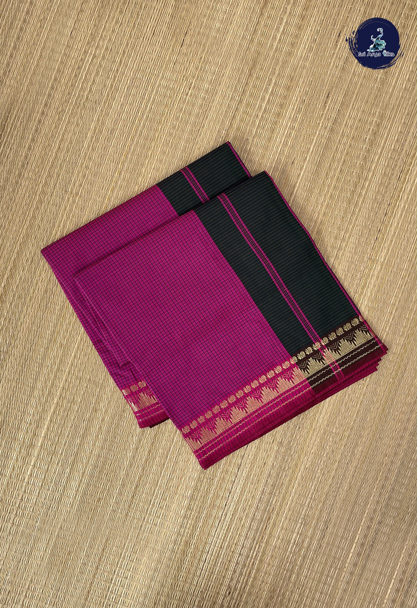 Rani Pink Semi Silk Cotton Saree With Checked Pattern