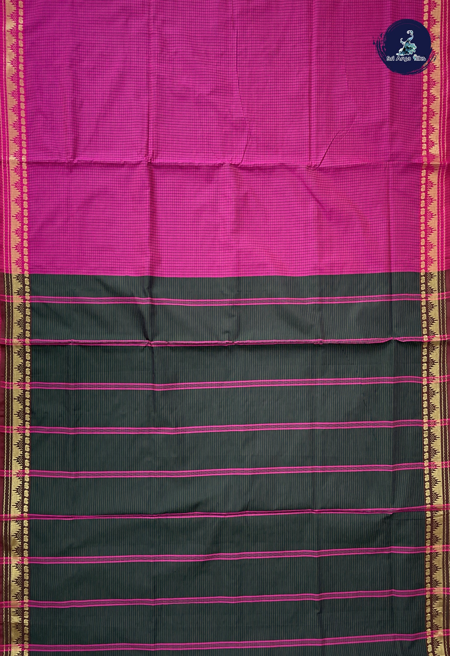 Rani Pink Semi Silk Cotton Saree With Checked Pattern