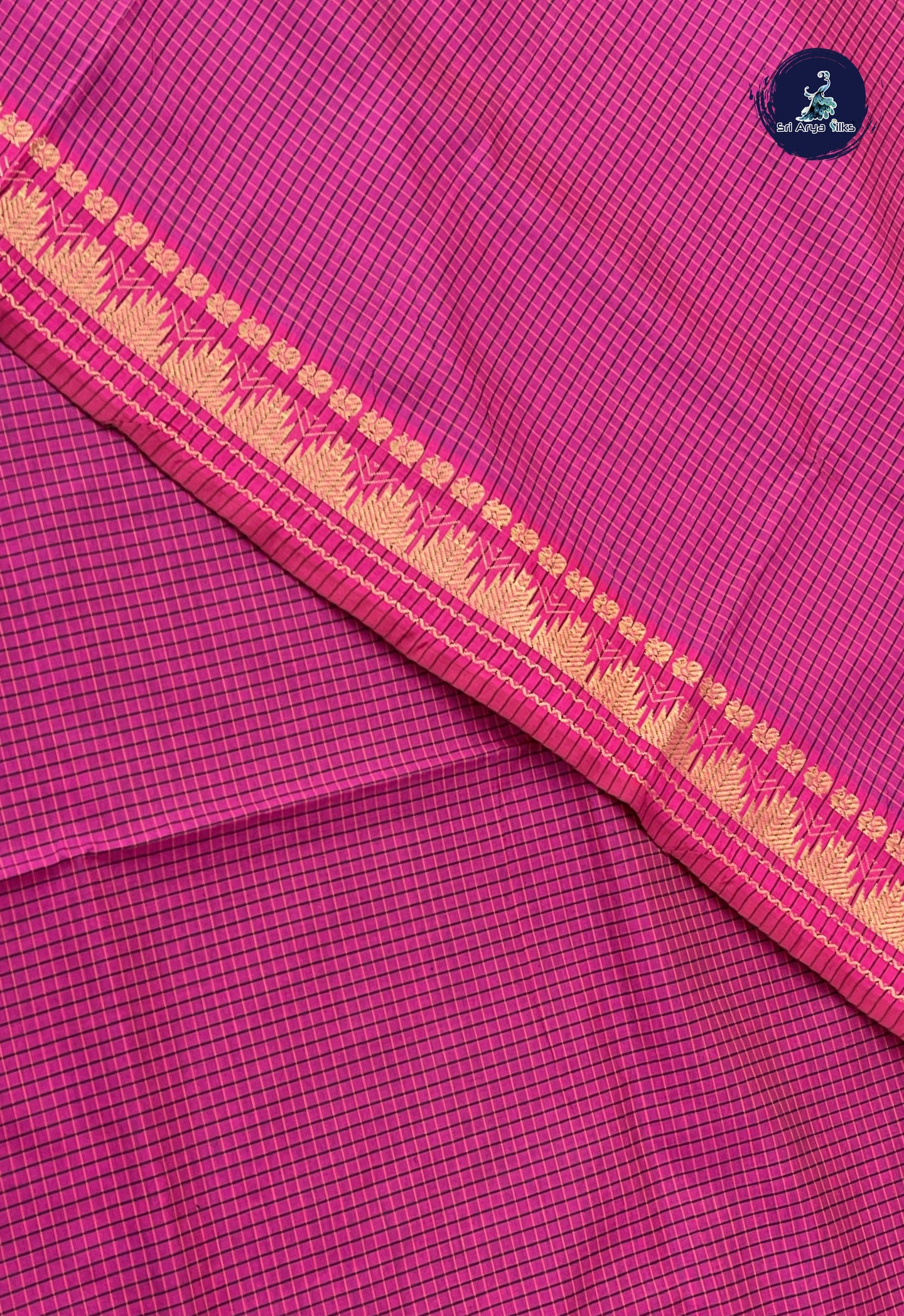 Rani Pink Semi Silk Cotton Saree With Checked Pattern
