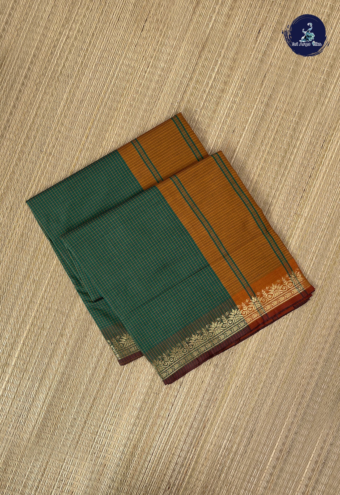 Green Semi Silk Cotton Saree With Checked Pattern