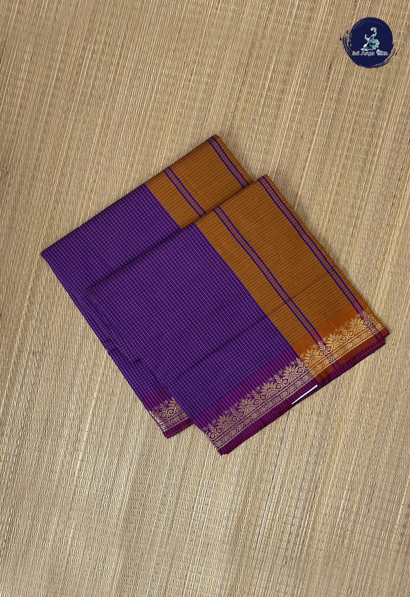 Violet Semi Silk Cotton Saree With Checked Pattern