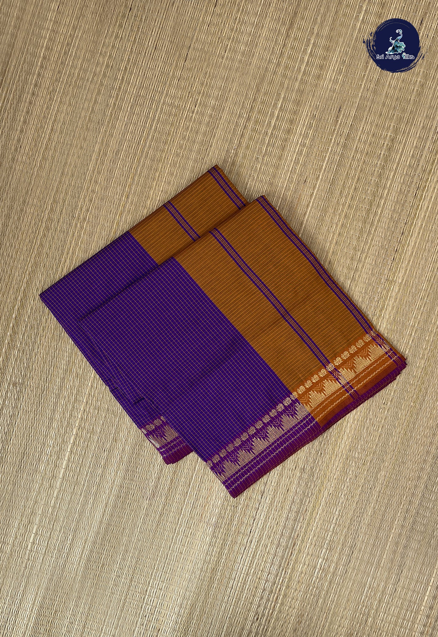 Violet Semi Silk Cotton Saree With Checked Pattern