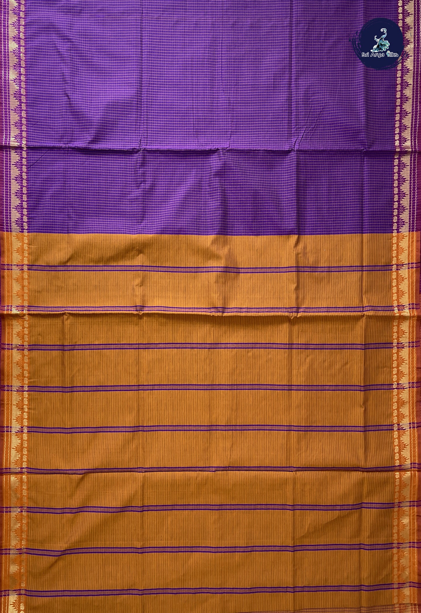 Violet Semi Silk Cotton Saree With Checked Pattern
