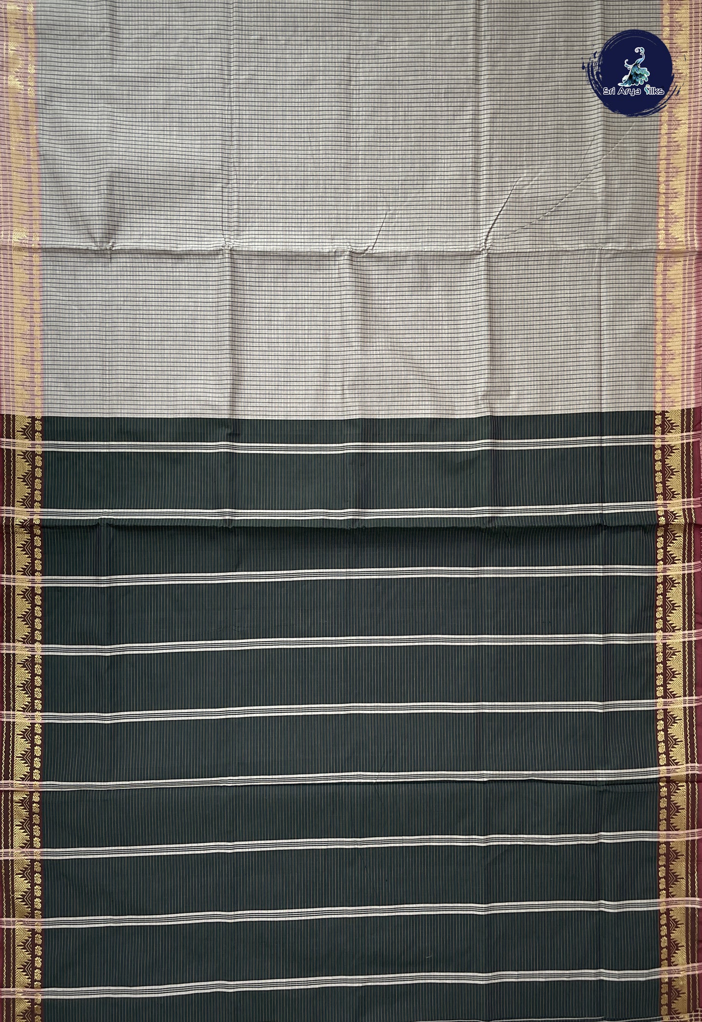 Silver Grey Semi Silk Cotton Saree With Checked Pattern