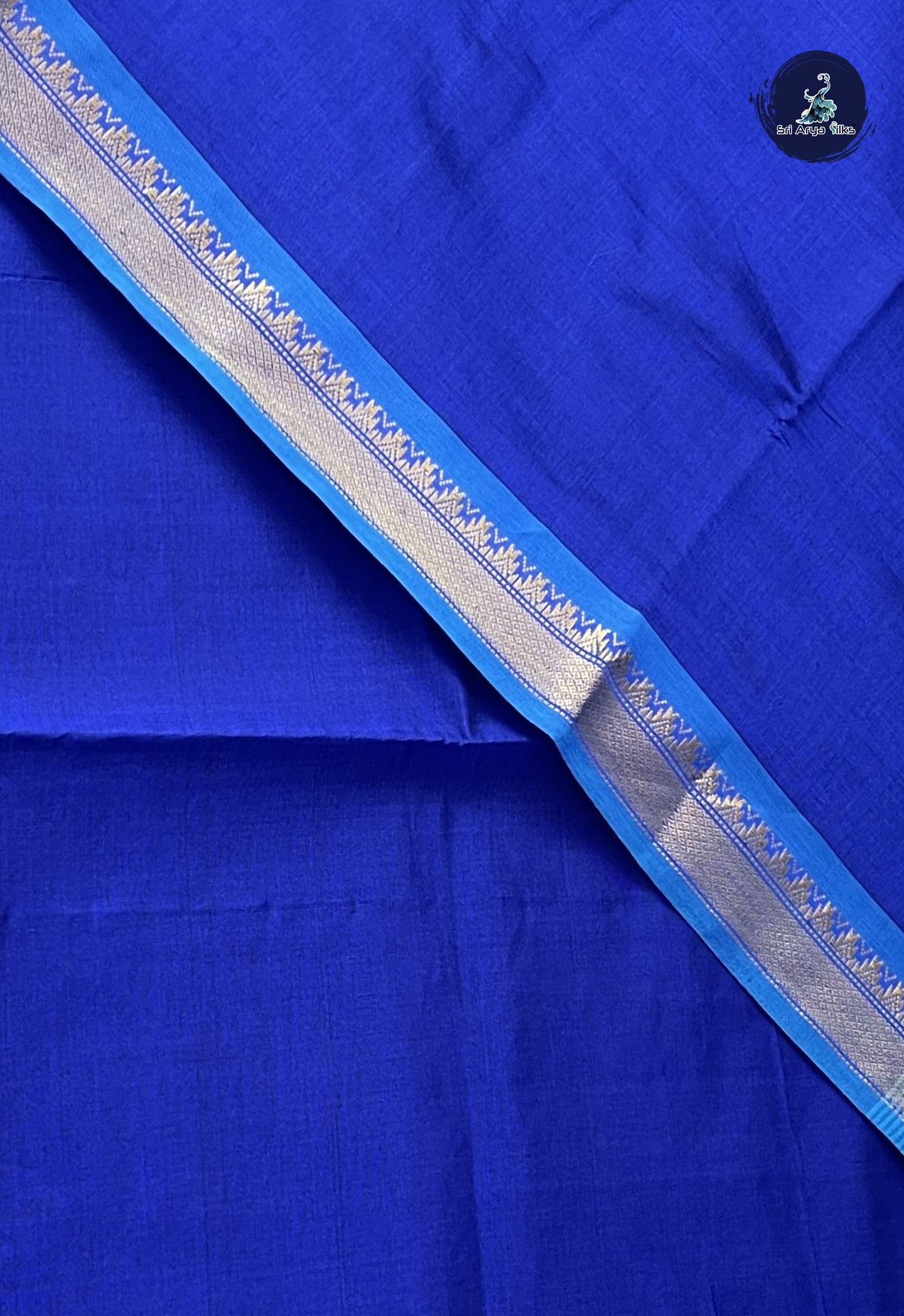 Dark Blue Semi Silk Cotton Saree With Plain Pattern