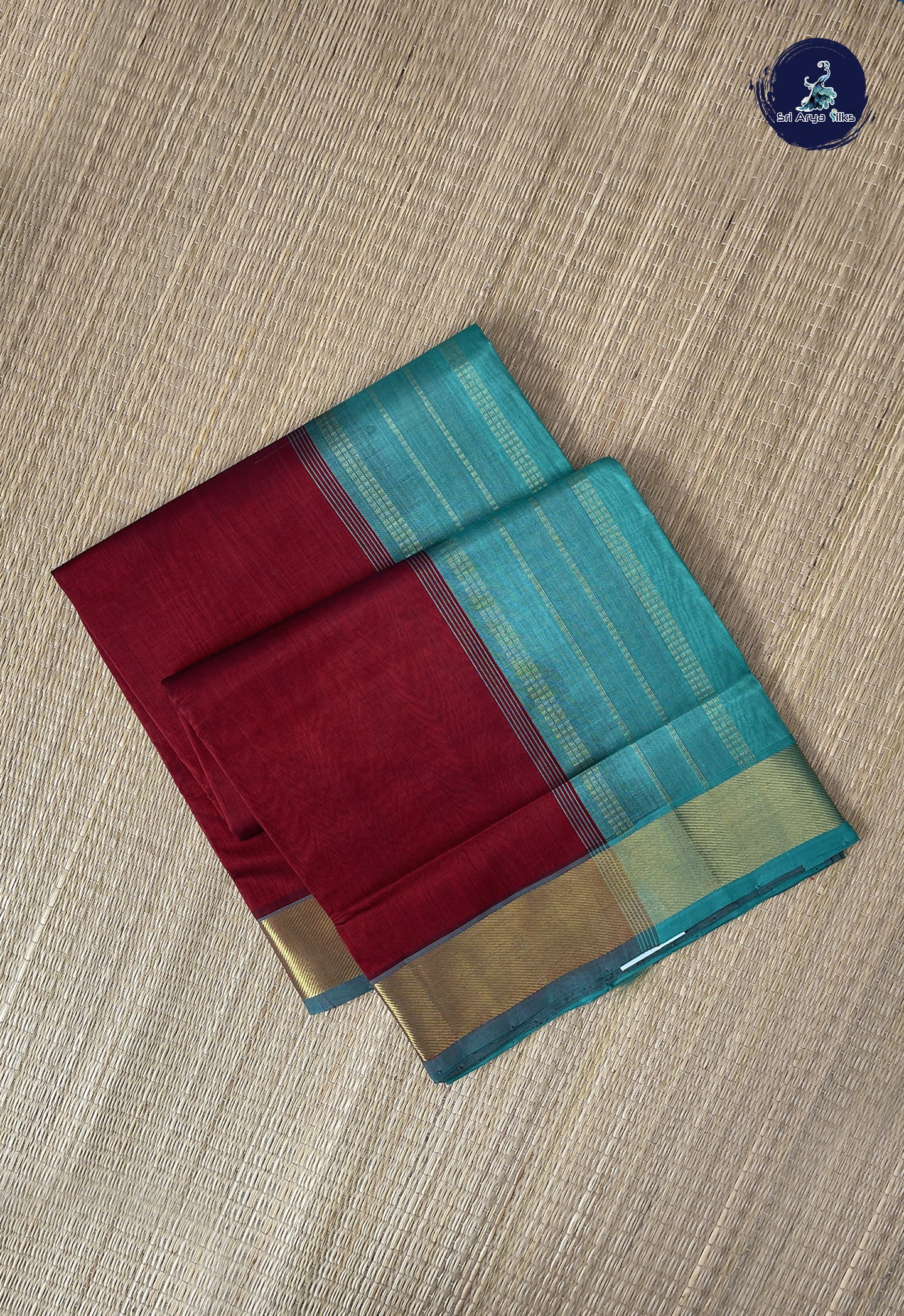 Dual Tone Maroon Simple Silk Cotton Saree With Plain Pattern