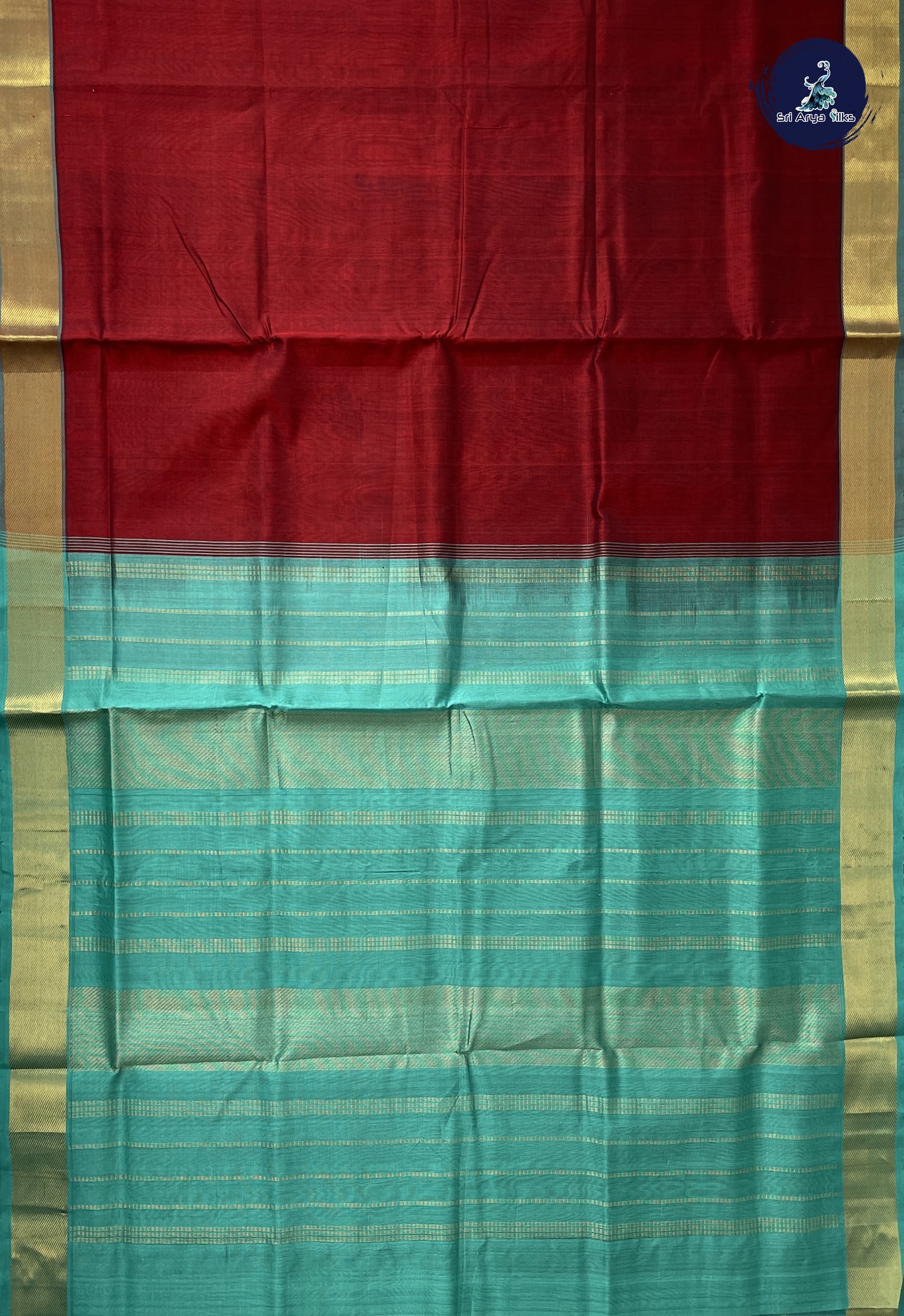 Dual Tone Maroon Simple Silk Cotton Saree With Plain Pattern