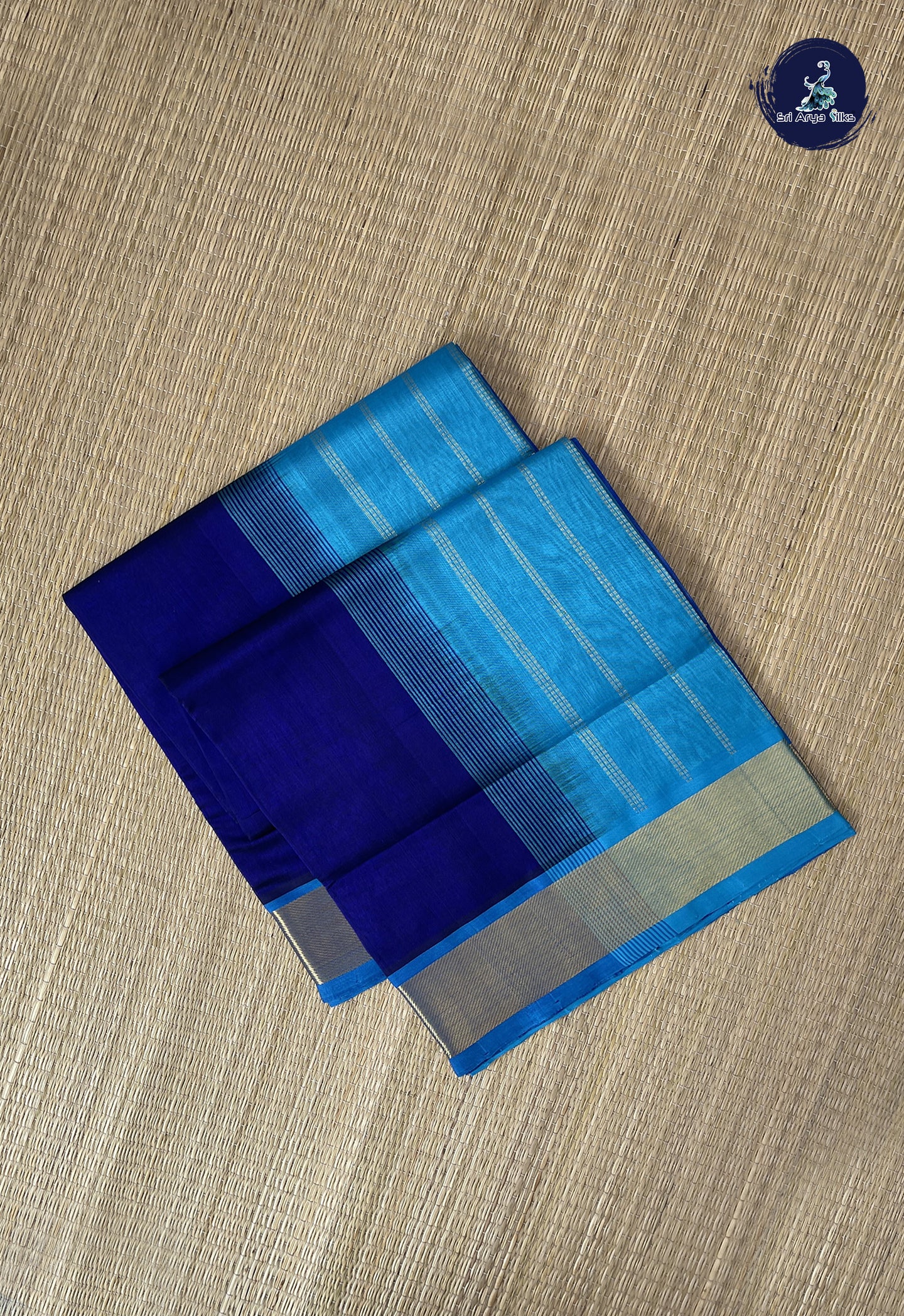 Ink Blue Simple Silk Cotton Saree With Plain Pattern