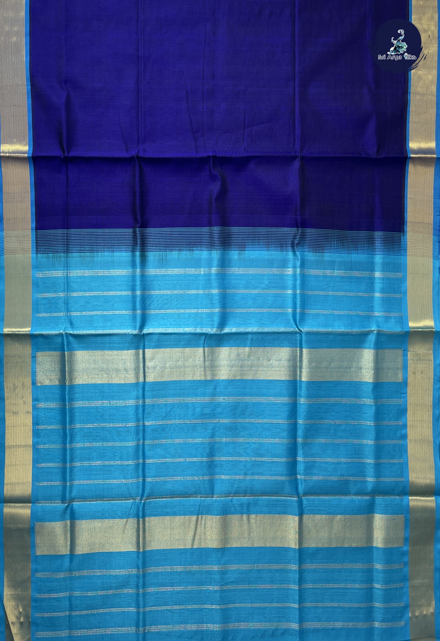 Ink Blue Simple Silk Cotton Saree With Plain Pattern