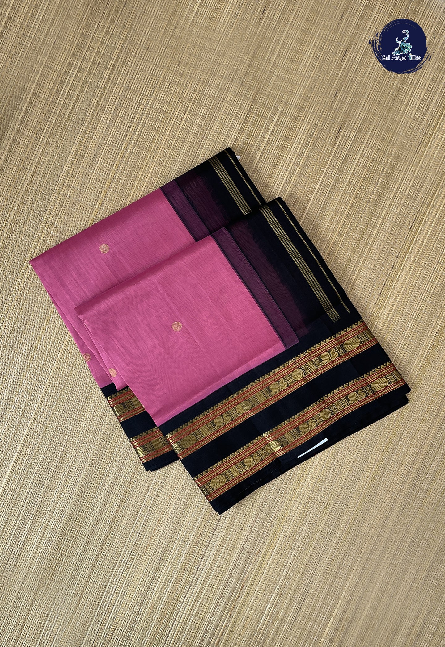 Pink Korvai Silk Cotton Saree With Zari Buttas Pattern