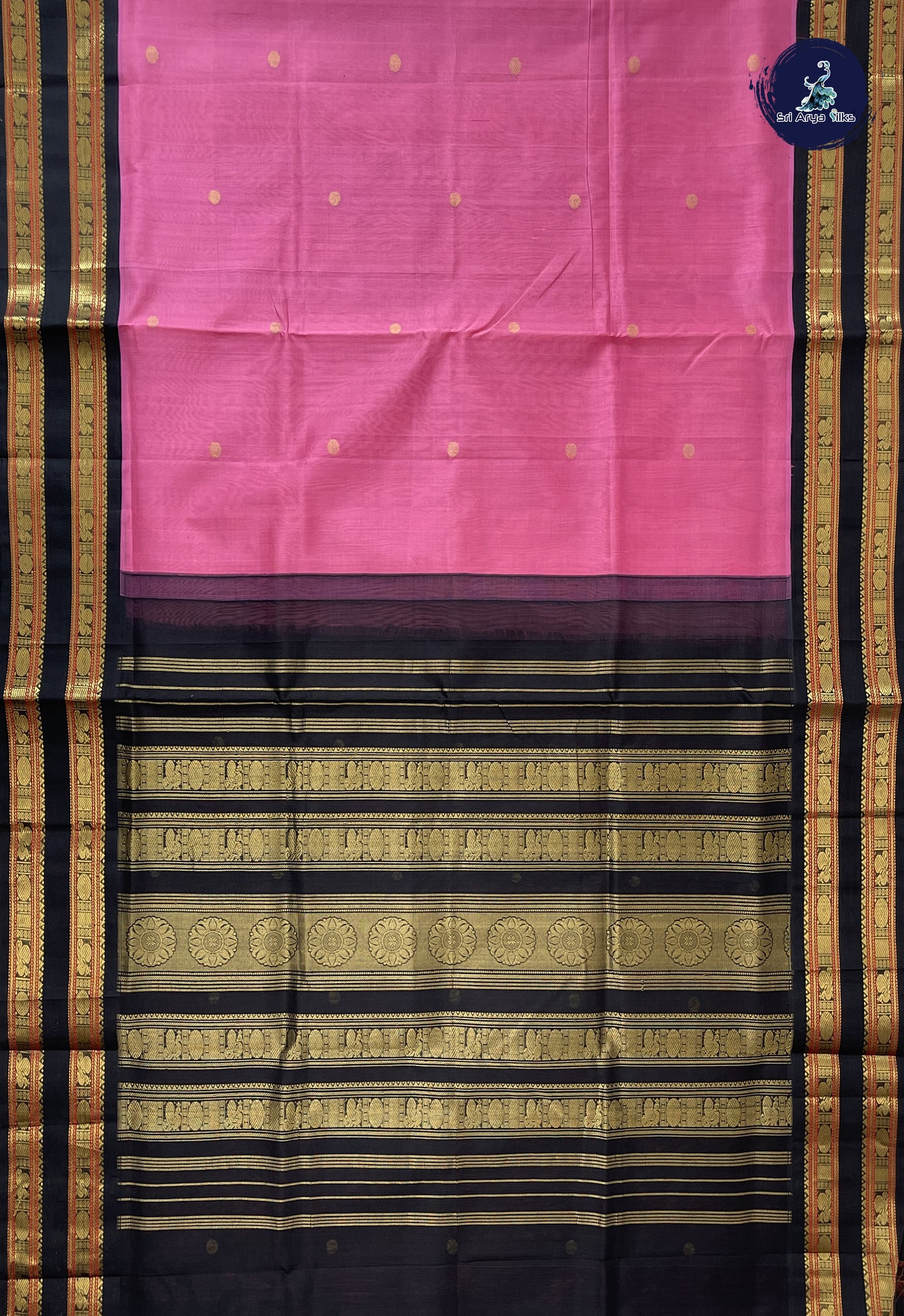 Pink Korvai Silk Cotton Saree With Zari Buttas Pattern