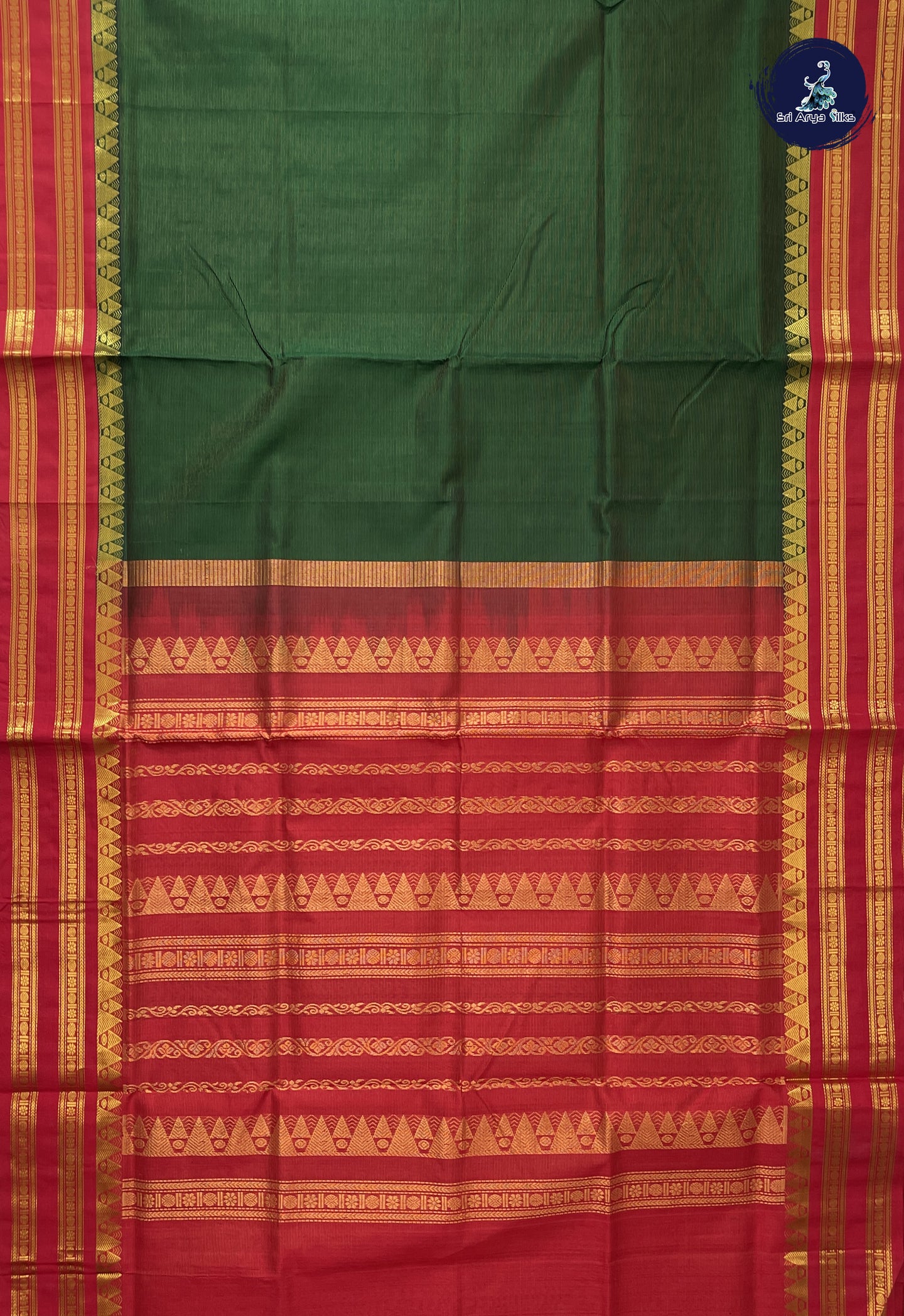 Bottle Green Vaira Oosi Silk Cotton Saree With Vaira Oosi Pattern