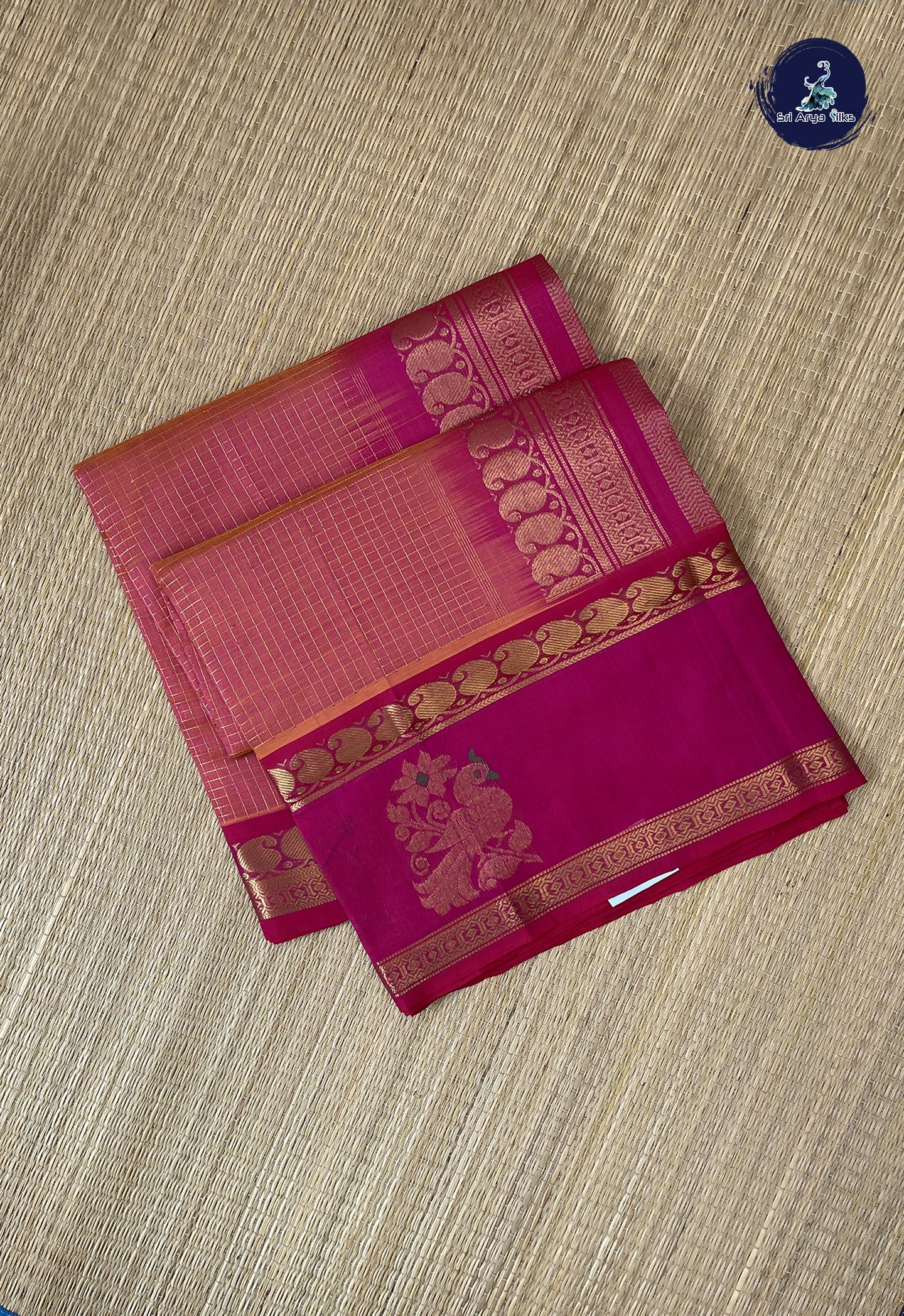 Dual Tone Pink Bridal Silk Cotton Saree With Zari Checked Pattern