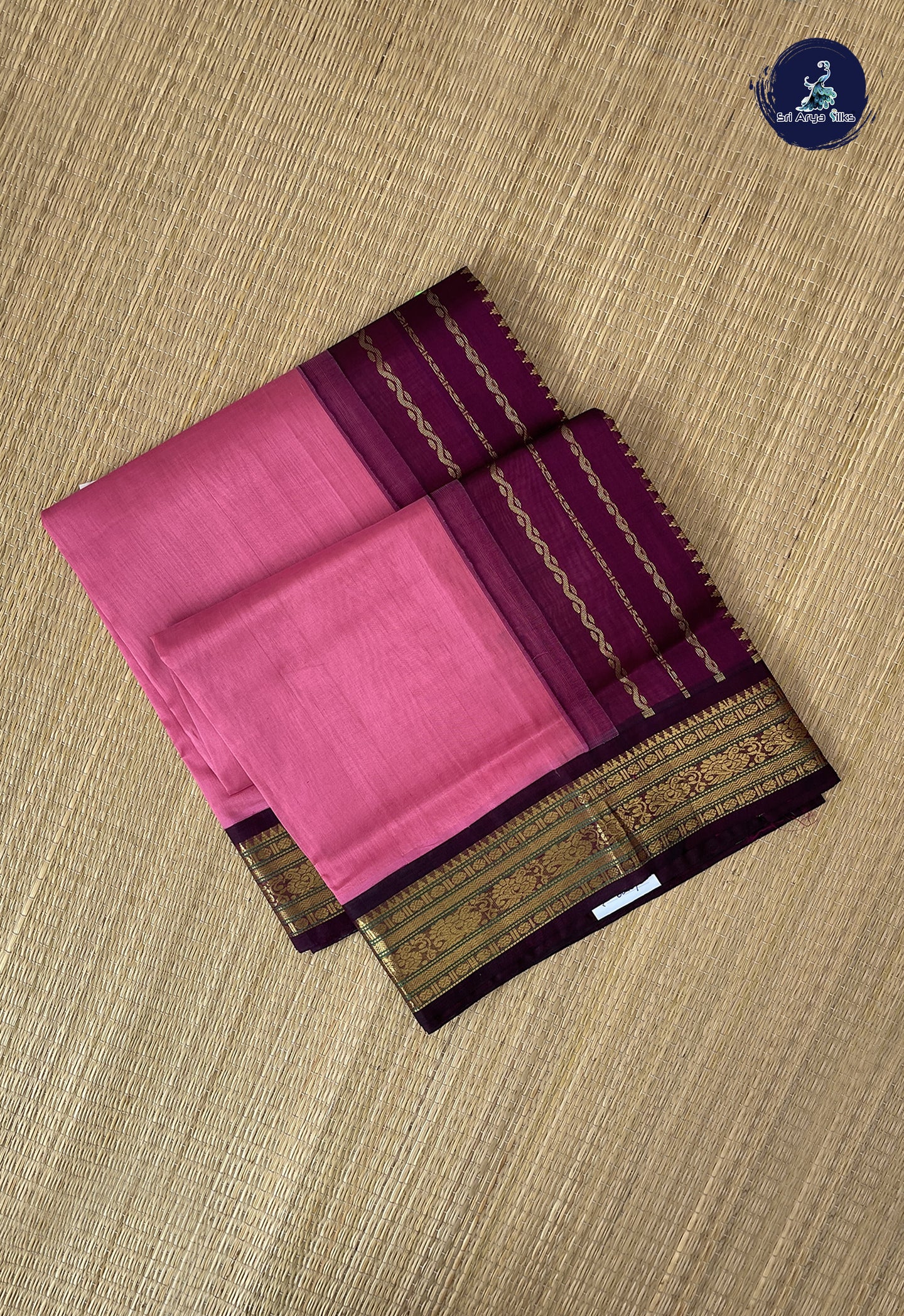 Lotus Pink Korvai Silk Cotton Saree With Plain Pattern